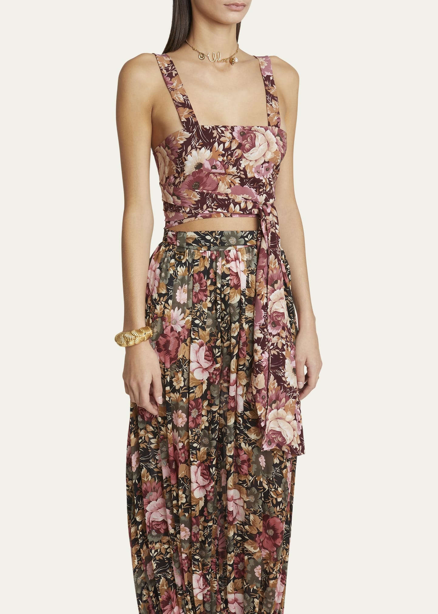 Rose Print Cropped Silk Top - 4