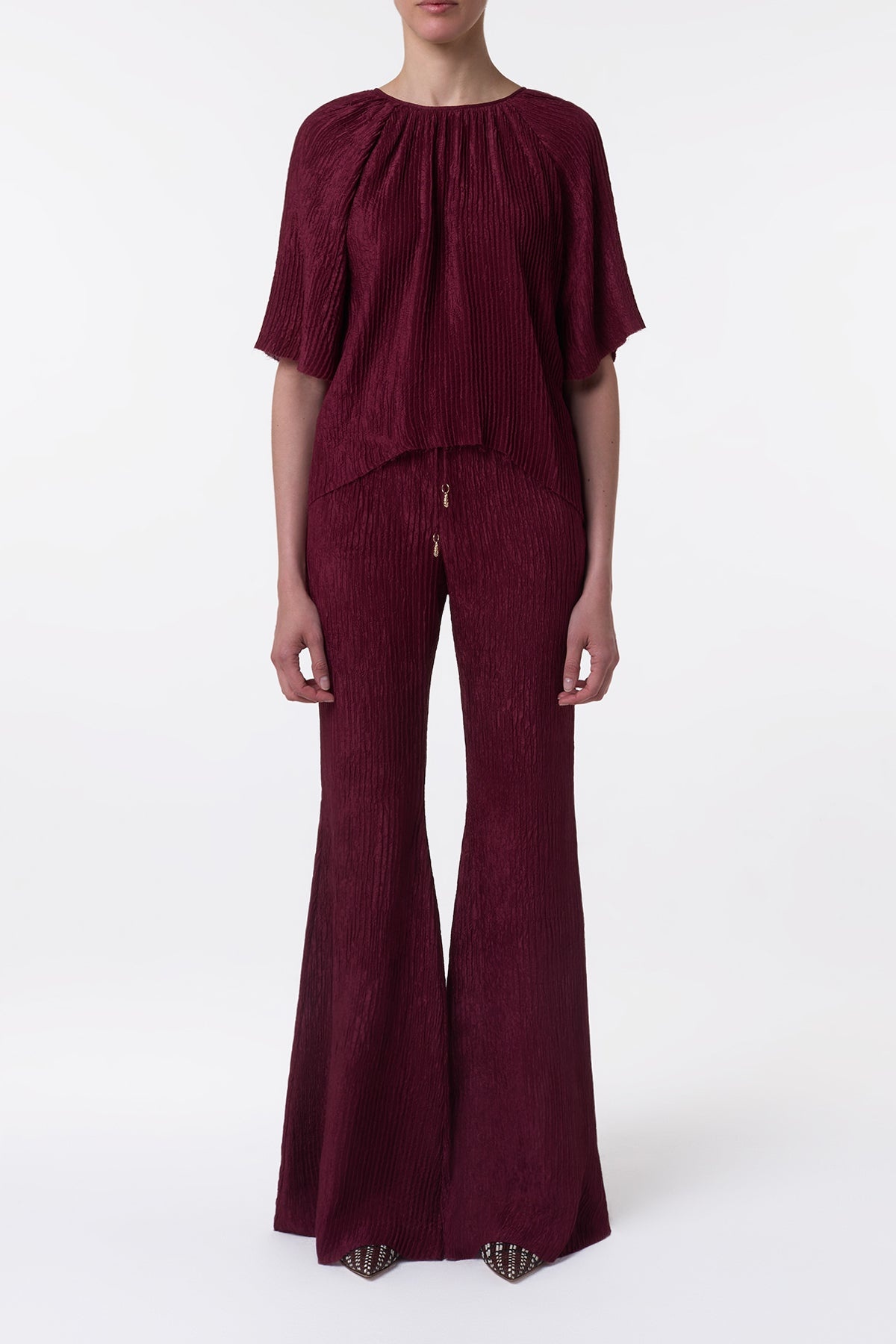 Nula Top in Bordeaux Plisse Silk - 3