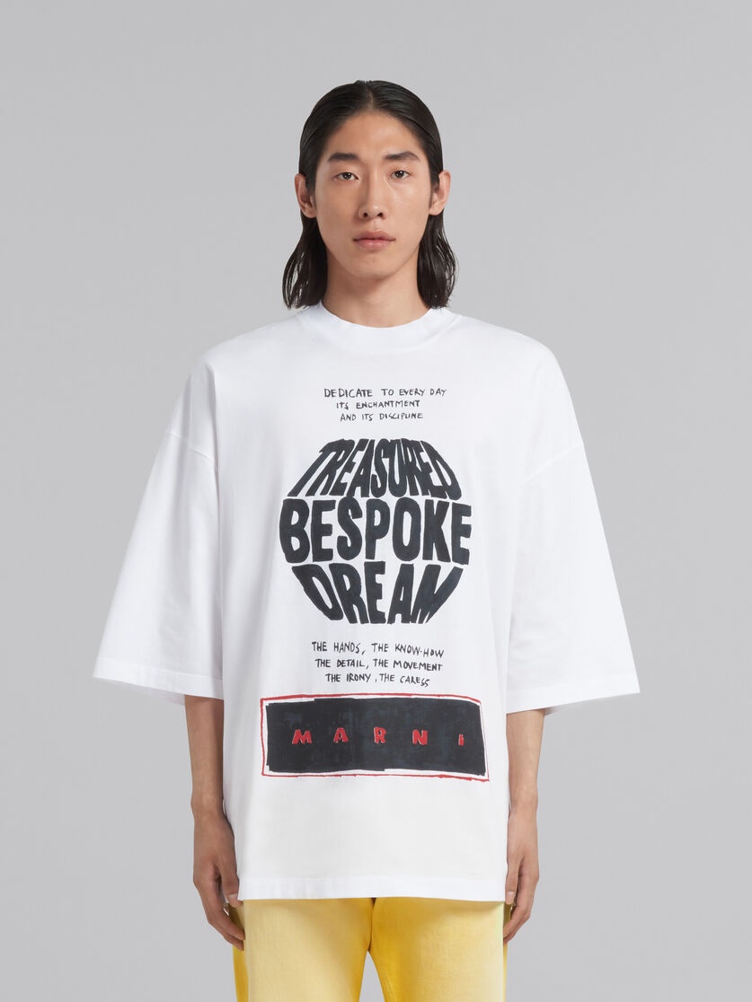 WHITE BIO COTTON T-SHIRT WITH MAXI SLOGAN PRINT - 2