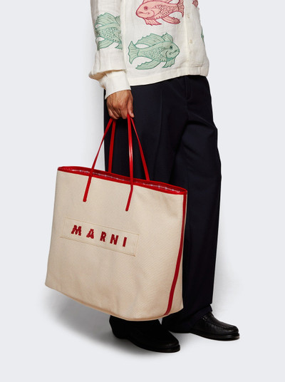 Marni Shopping Tote Ivory And Red outlook