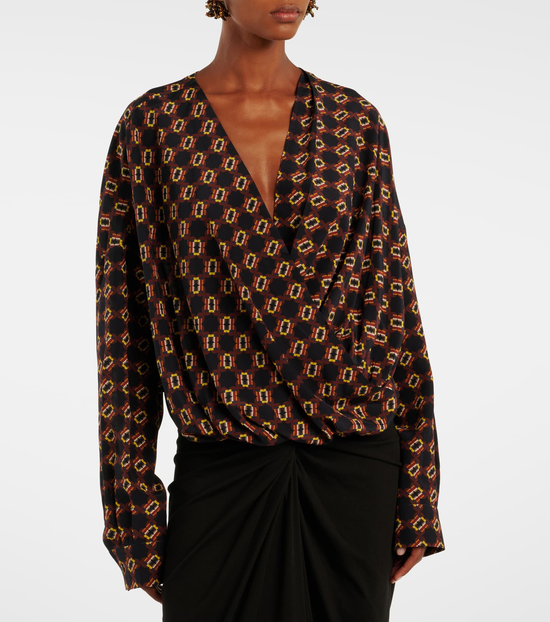 Draped printed silk top - 6
