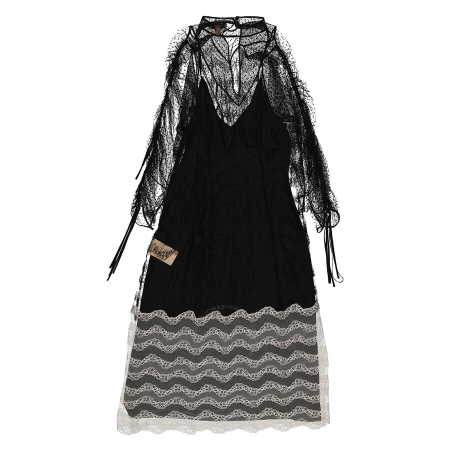 Burberry Ladies Black Geometric Lace Dress With Gathered-sleeves - 7