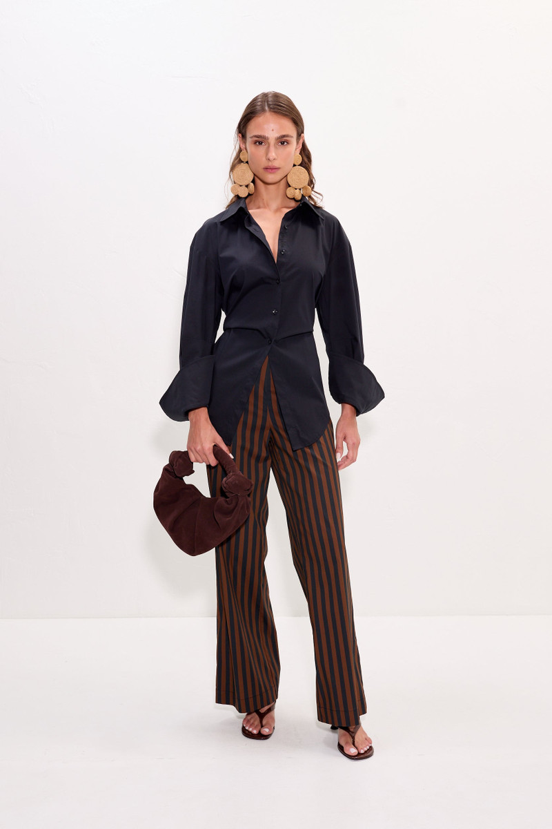 SIMONMILLER Pia Poplin Pant In Black/Choco Brown Stripe outlook