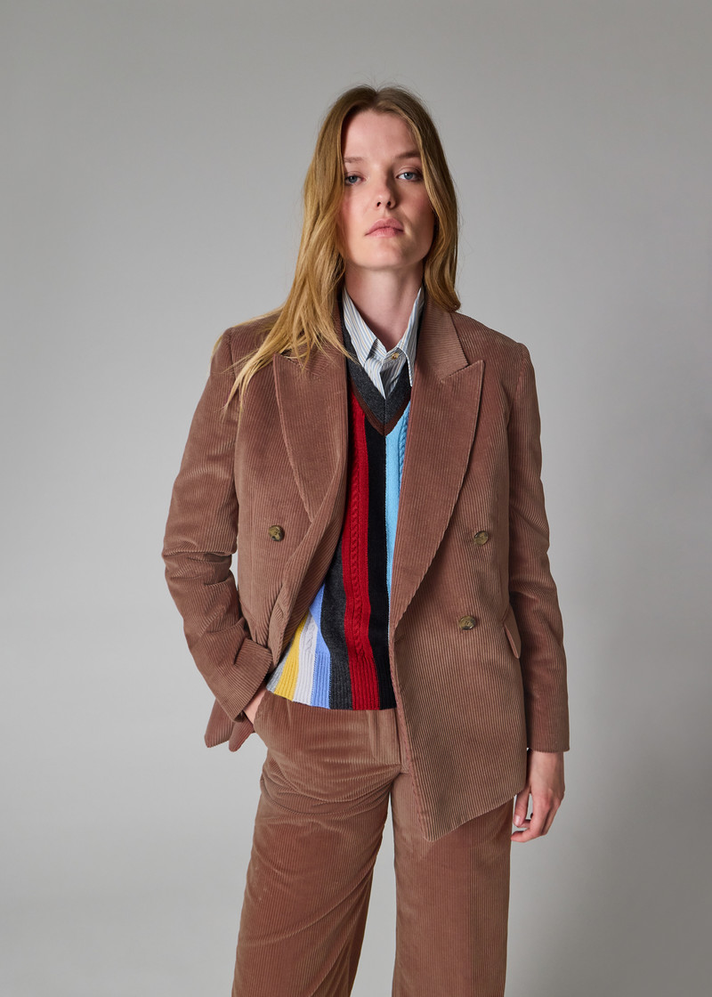 Women's Brown Cord Double-Breasted Blazer 5