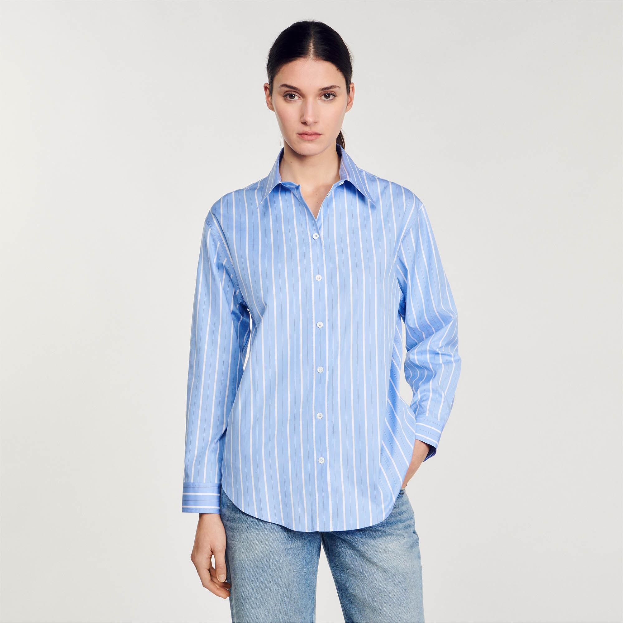 STRIPY SHIRT WITH OPEN LACE BACK - 5