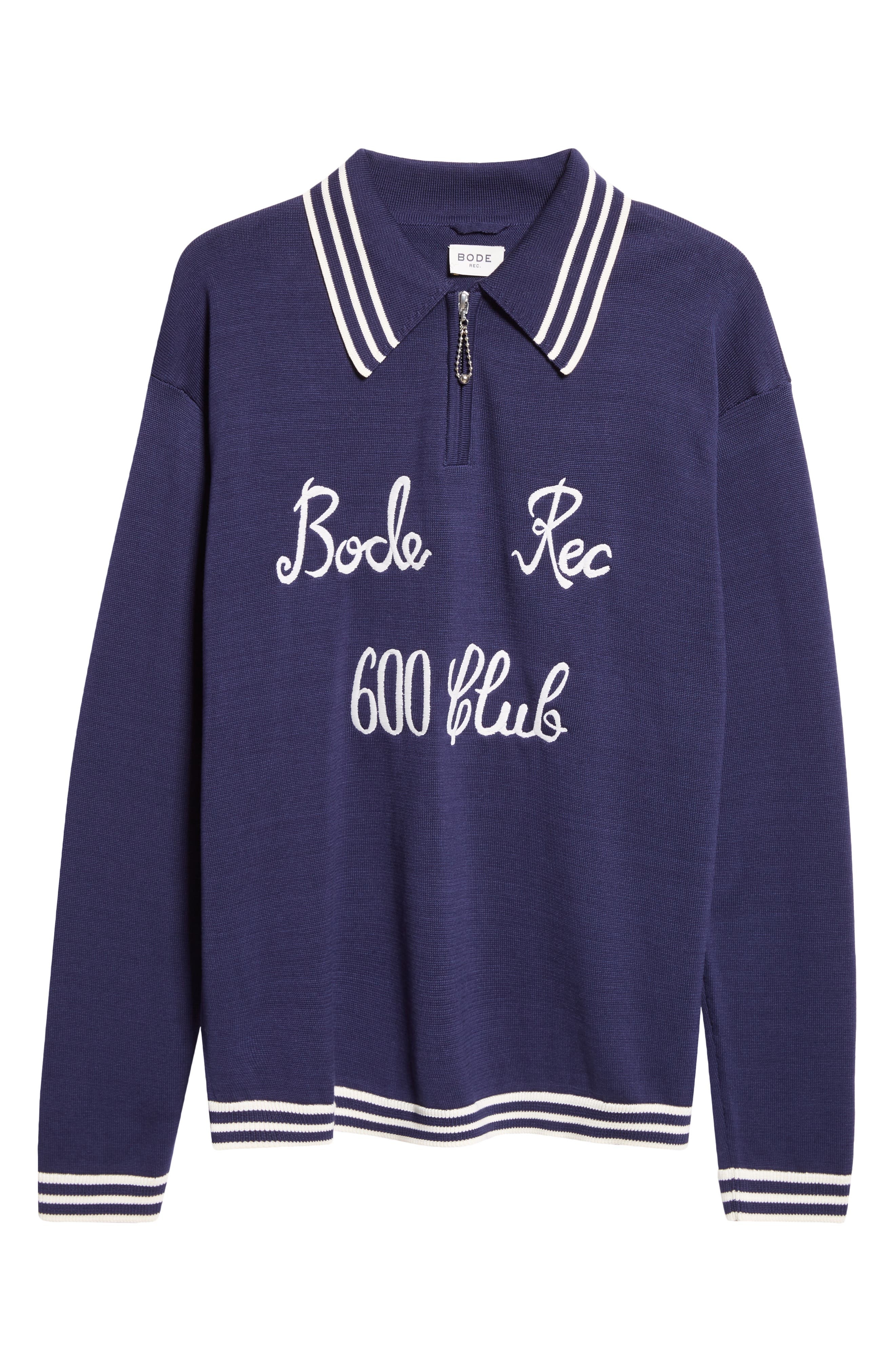 Bode Club Tipped Embroidered Polo Sweater in Navy at Nordstrom - 5