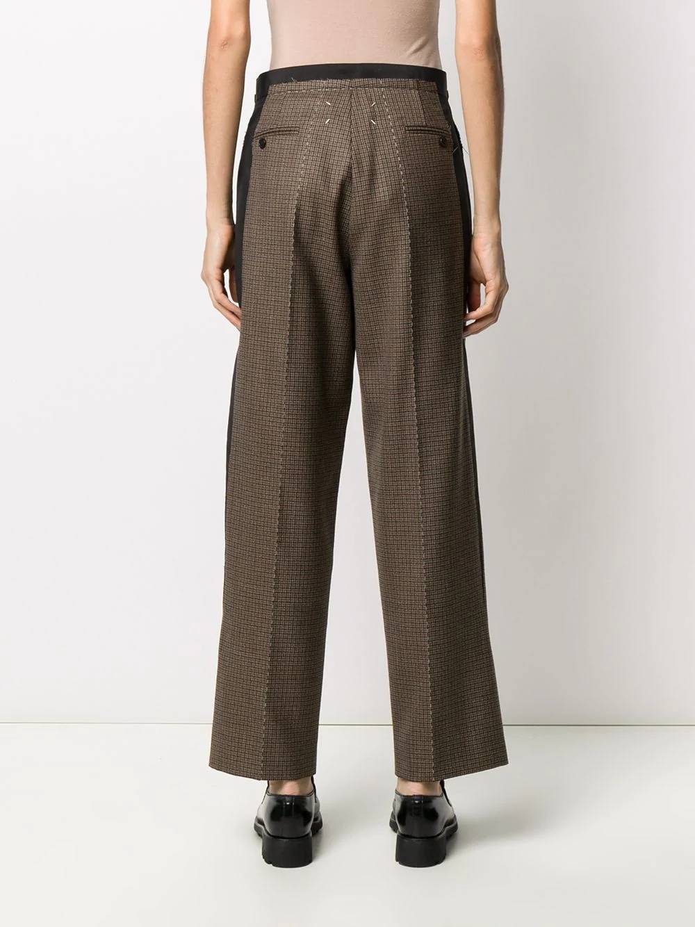 wool check straight trousers - 4