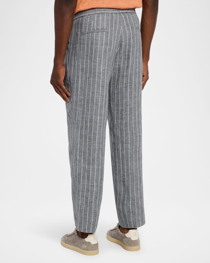 Men's Linen Pinstripe Pleated Drawstring Trousers 3