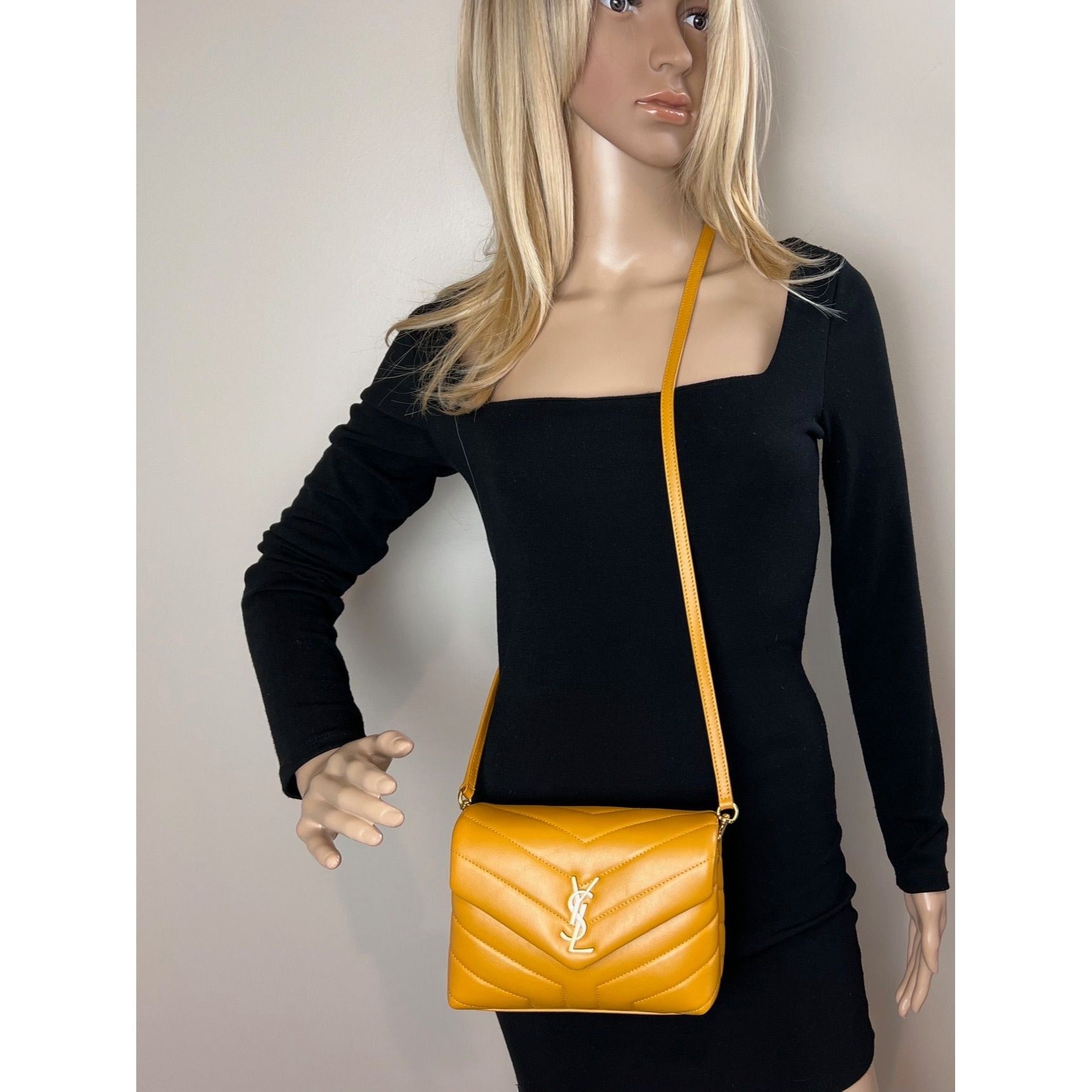 Saint Laurent Calfskin Quilted Toy Loulou Yellow Crossbody Bag - 8