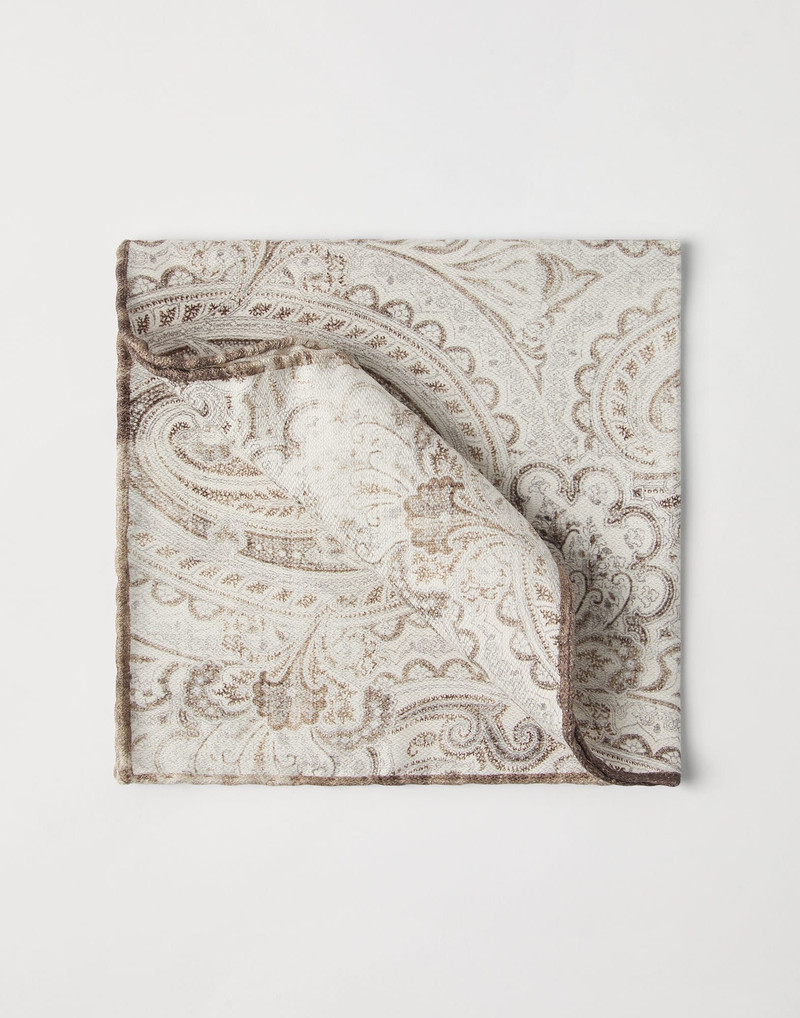 Double face silk pocket square with paisley design 1