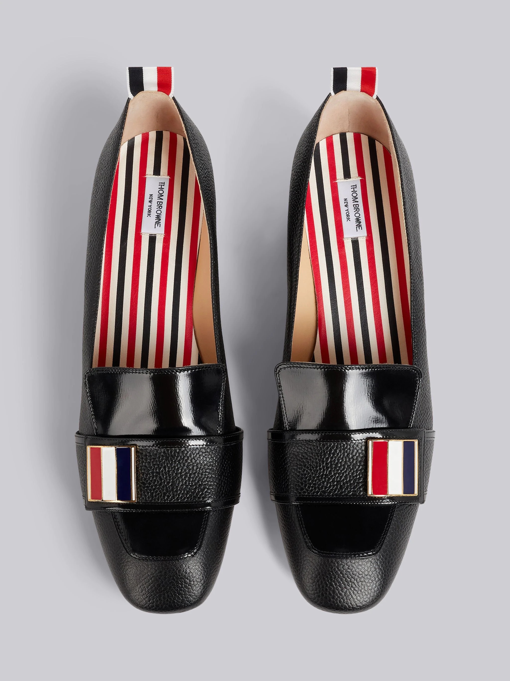 Black Pebbled Calfskin Tricolor Enamel Strap Loafer - 4