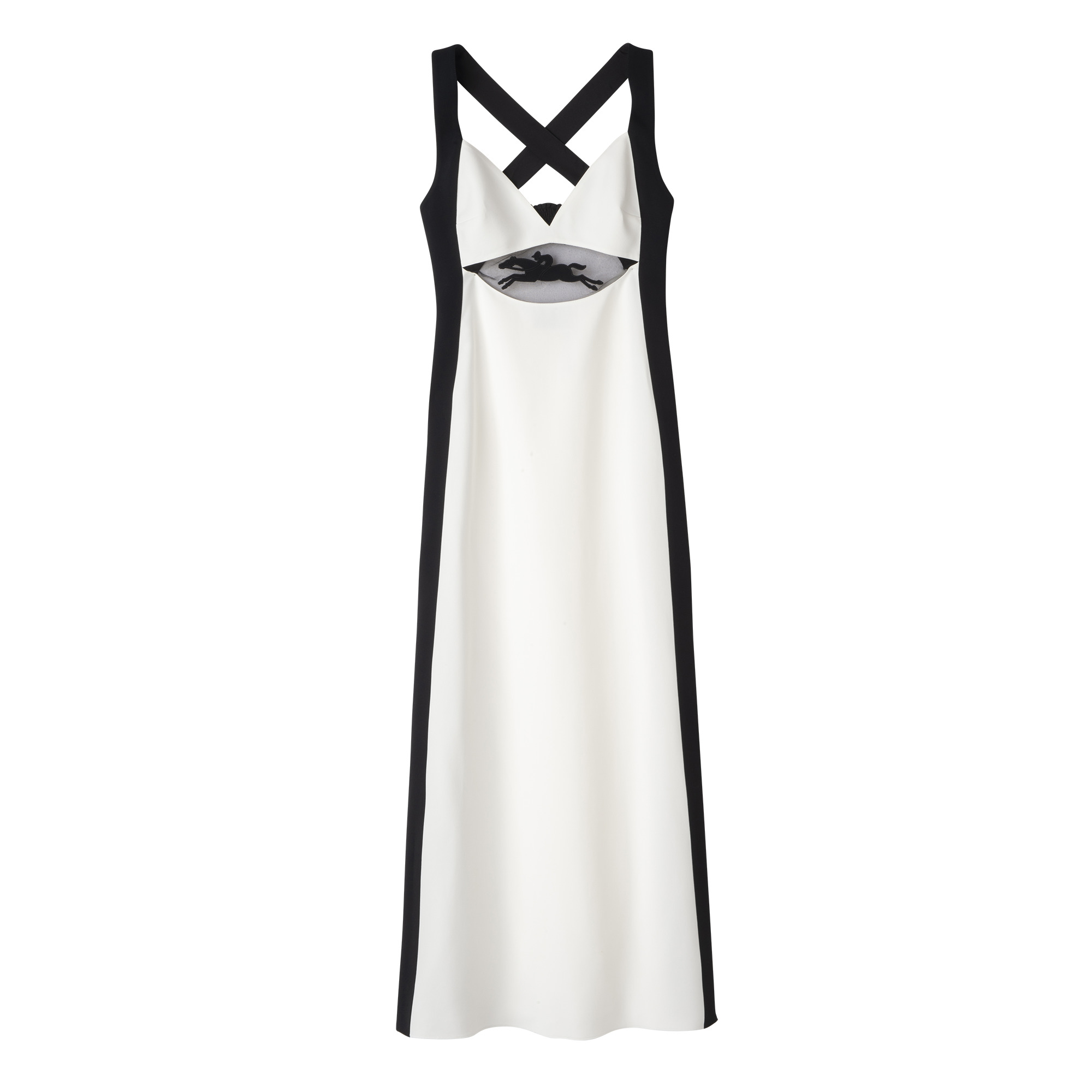 Long dress with belt patch White/Black - Crepe - 1