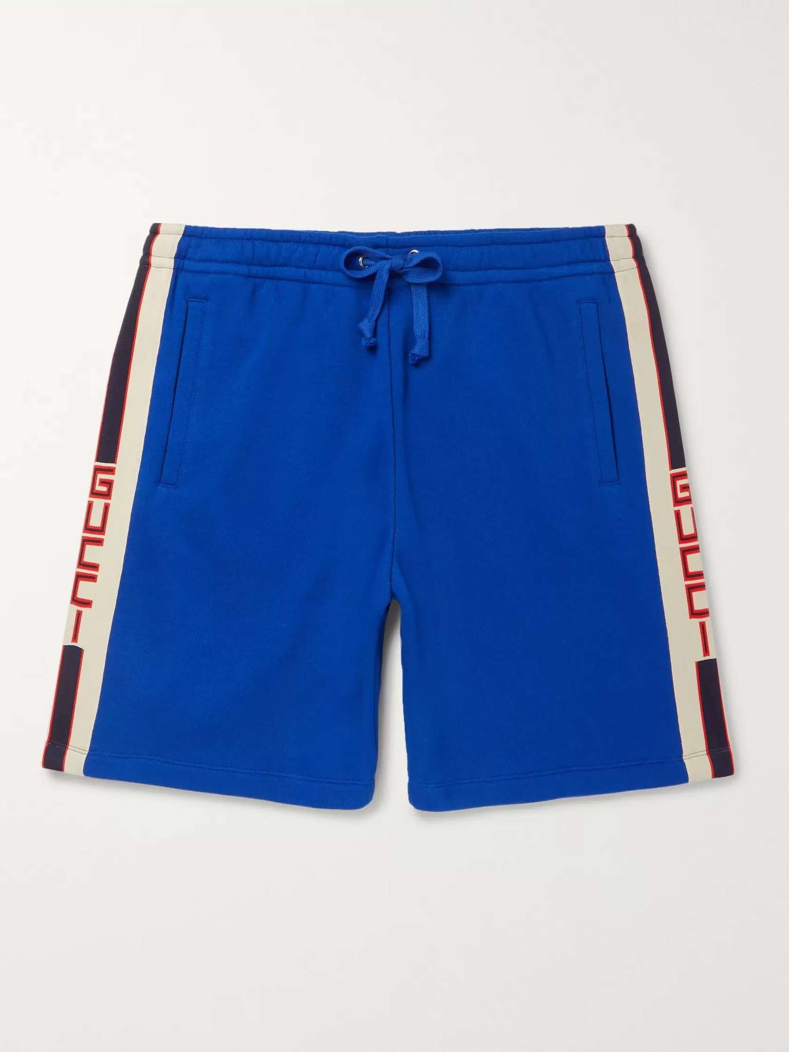 Wide-Leg Logo Webbing-Trimmed Loopback Cotton-Jersey Shorts - 1