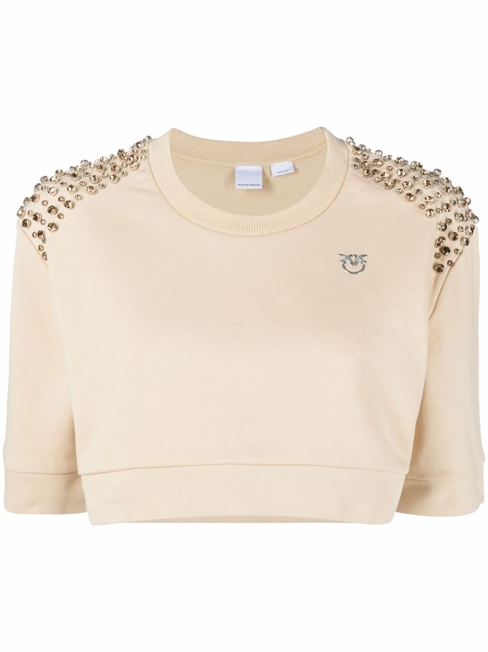 stud-embellished cropped T-shirt - 1