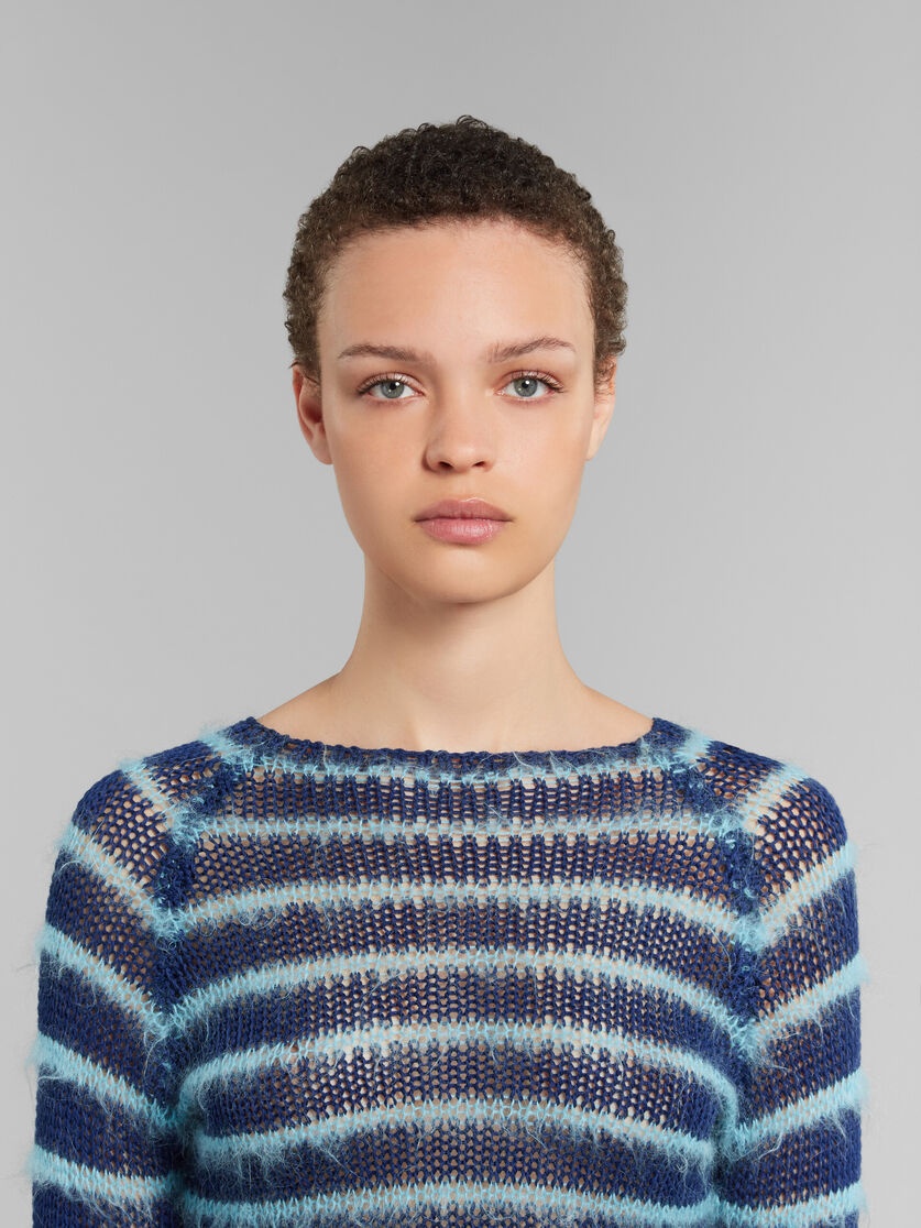 BLUE BOAT-NECK JUMPER WITH MOHAIR STRIPES - 4