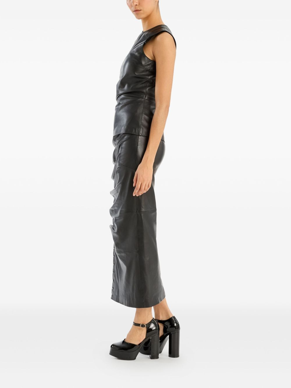 side-buttoned leather top - 3
