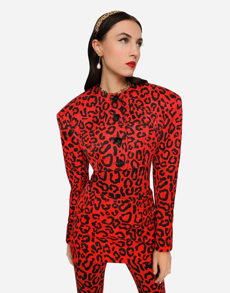 Cropped leopard-print brocade jacket - 2
