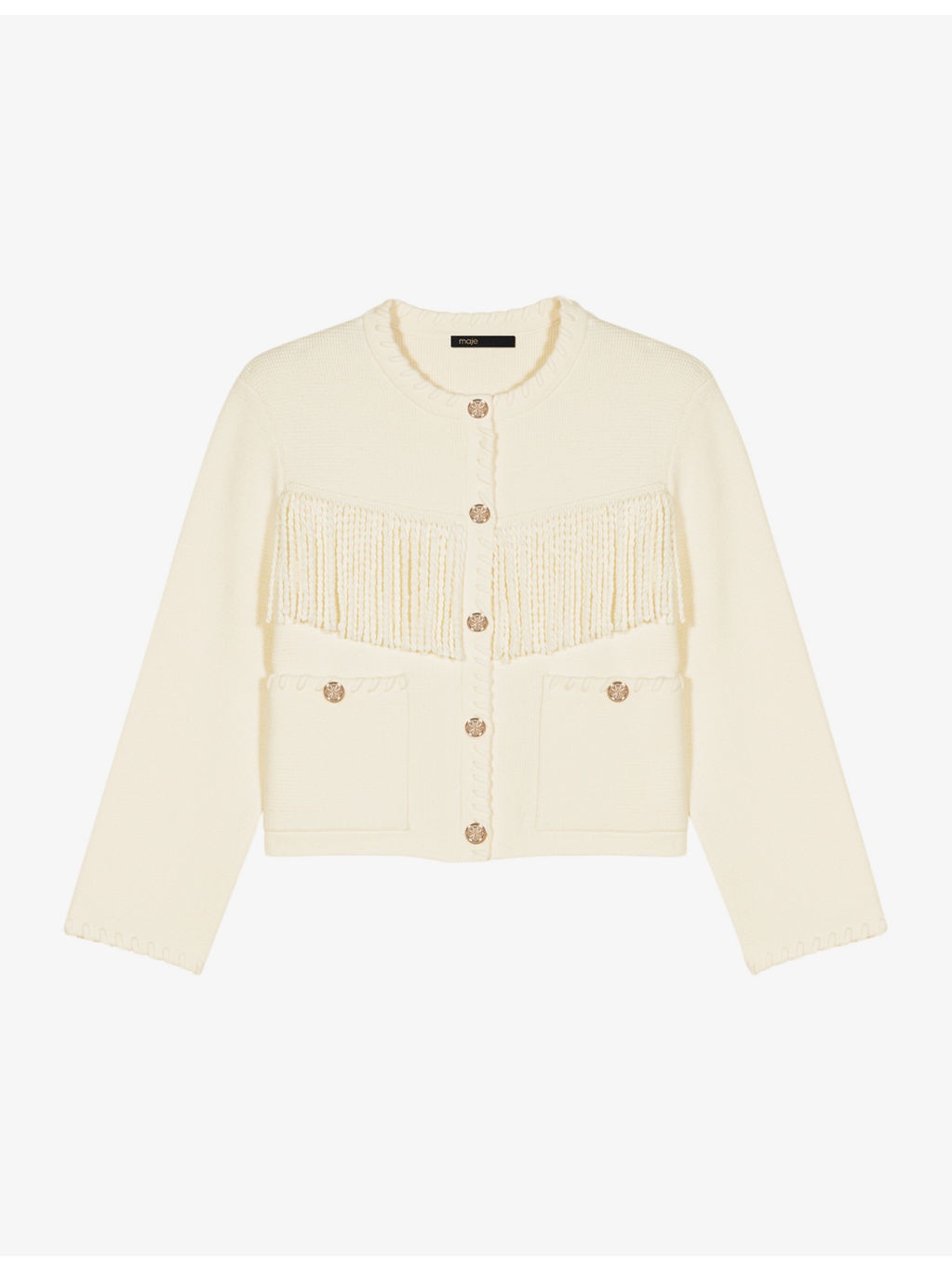 Tassel-embellished long-sleeve cotton-blend cardigan - 1