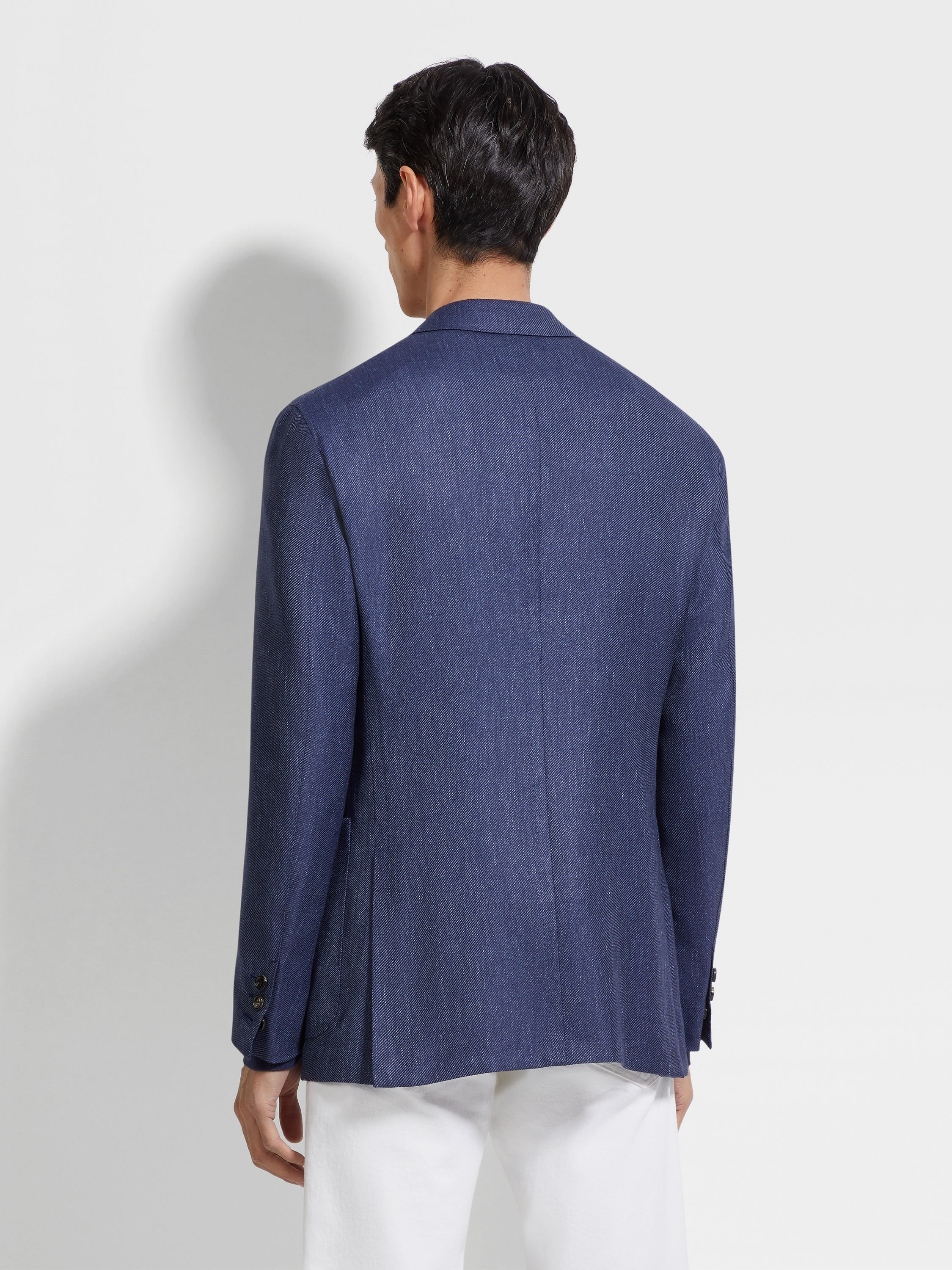 INK BLUE SILK CASHMERE AND LINEN JACKET - 5