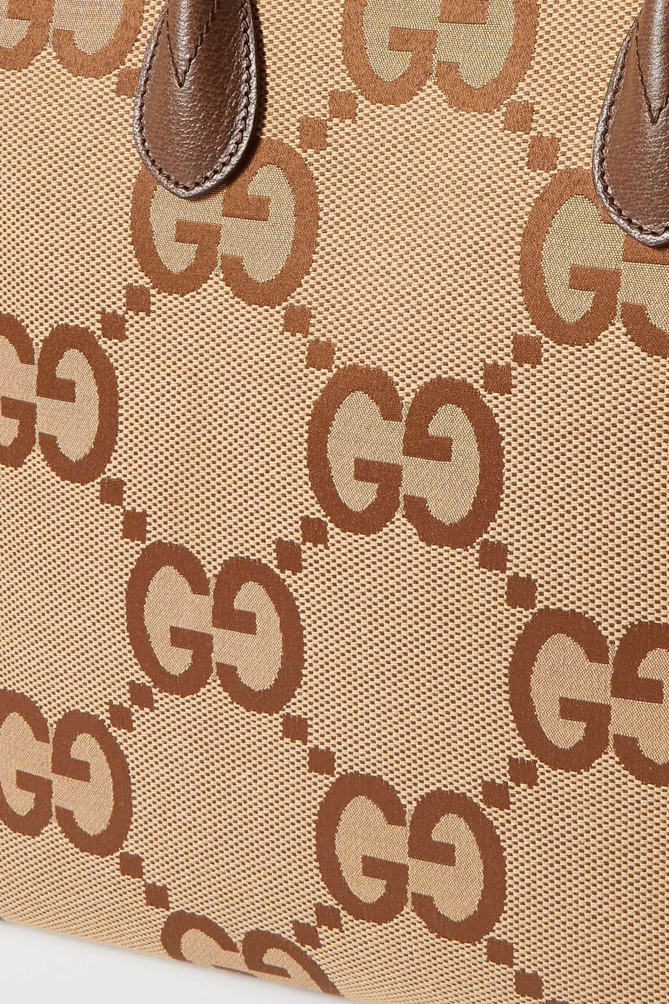 GG Jumbo leather-trimmed canvas-jacquard tote - 4