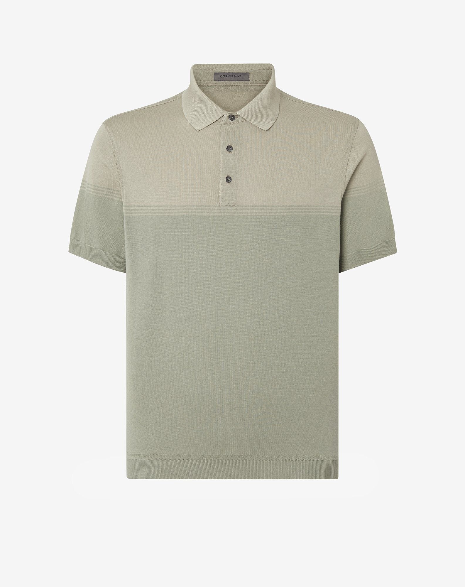 Beige/sage green button-up lisle thread polo shirt - 1