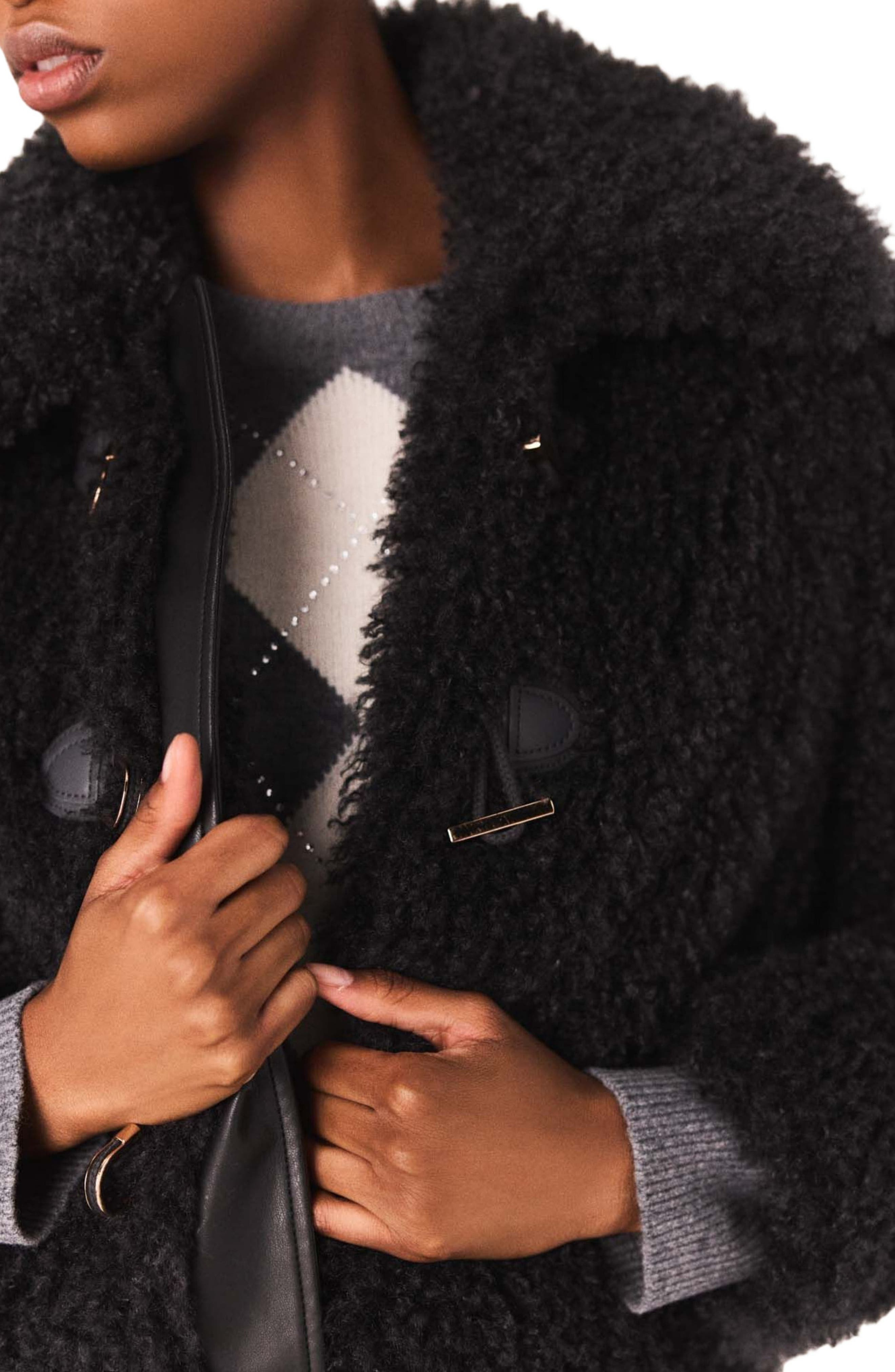maje Short curly coat in Anthracite Grey at Nordstrom - 8