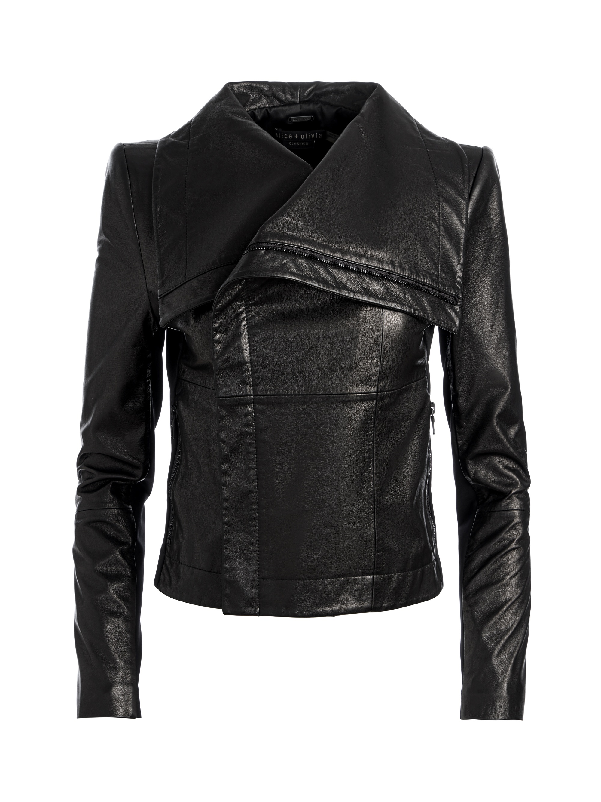 NITA LEATHER DRAPE FRONT JACKET