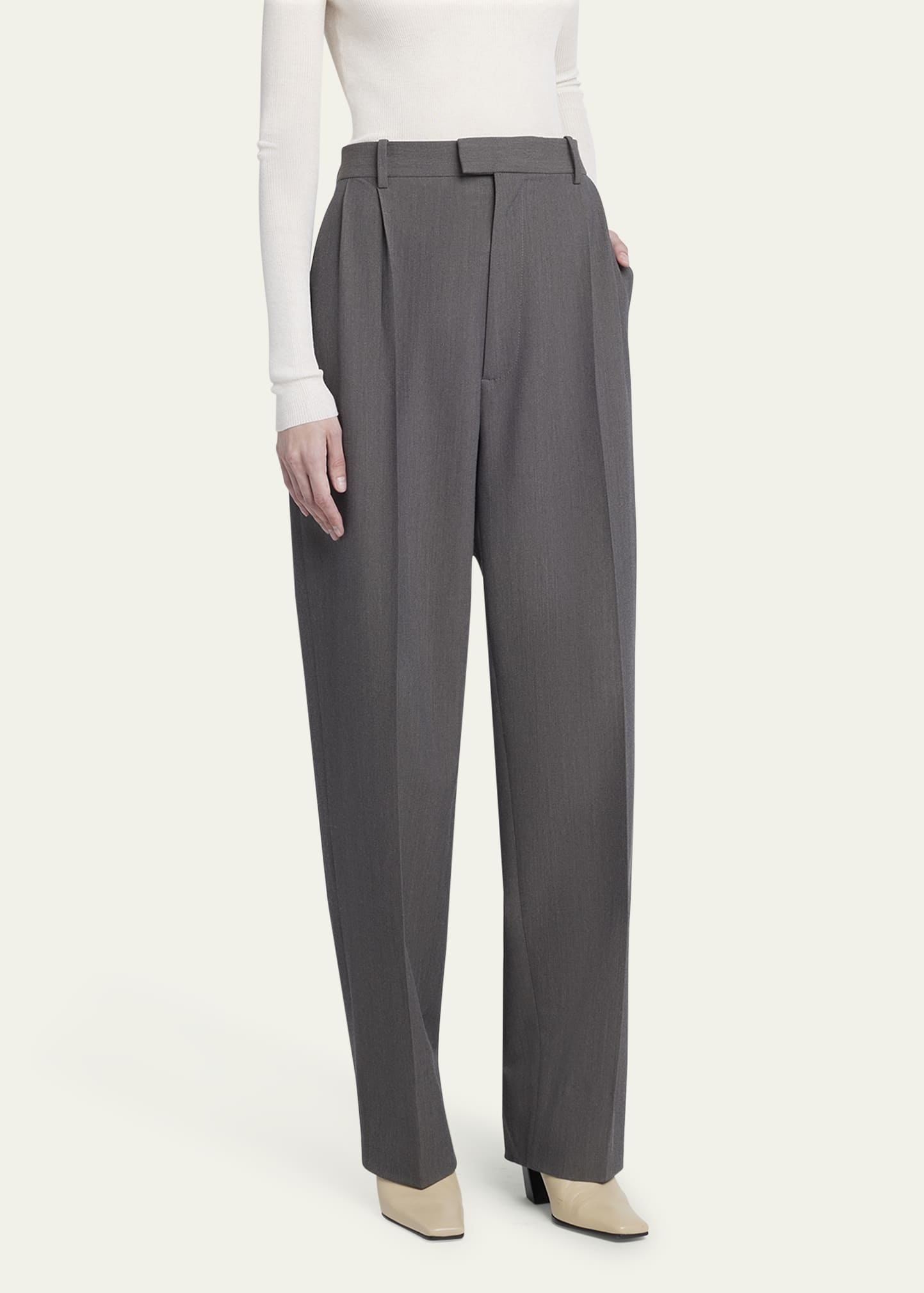 Tapered Wool Stretch Tricotine Trousers - 4