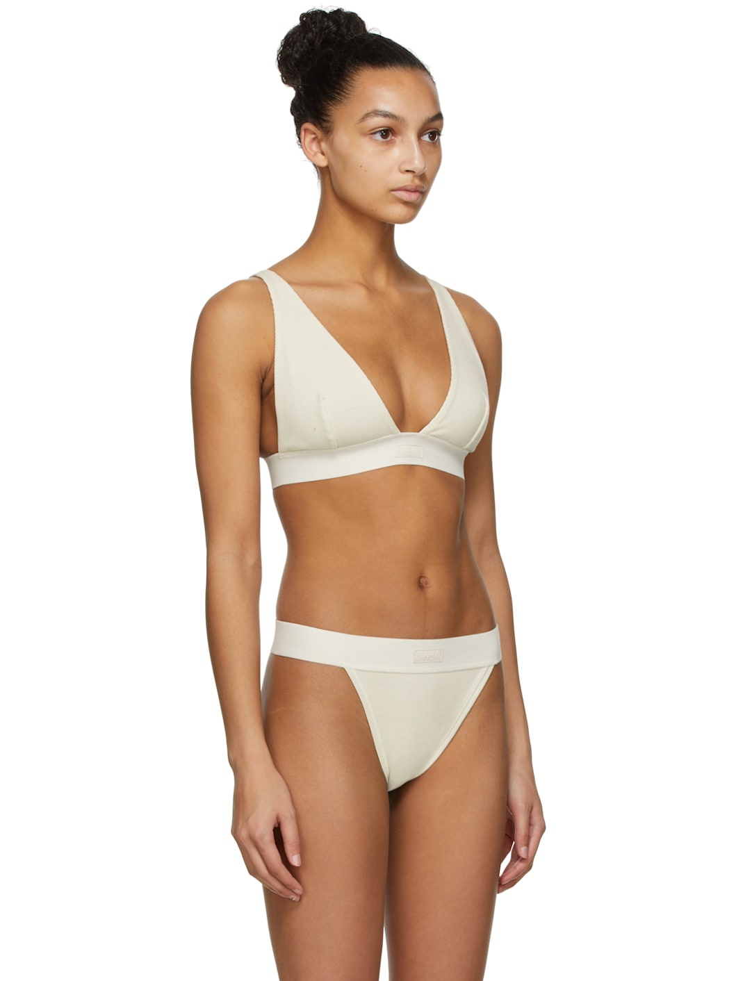 Off-White Cotton Plunge Bralette - 2