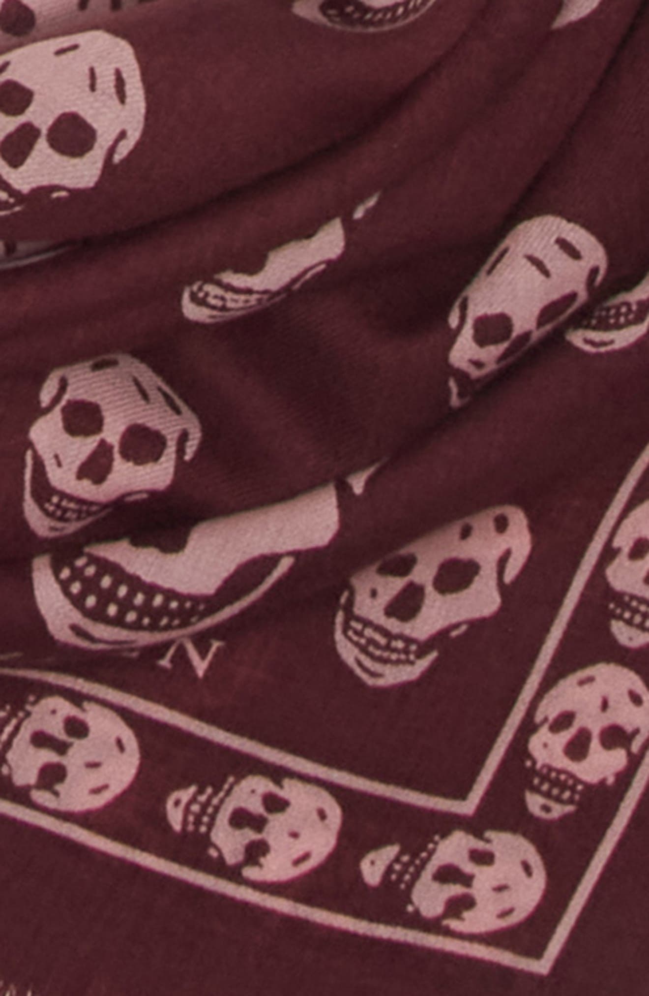 McQueen Skull Print Wool Fringe Scarf in Burgundy/Pink at Nordstrom - 5