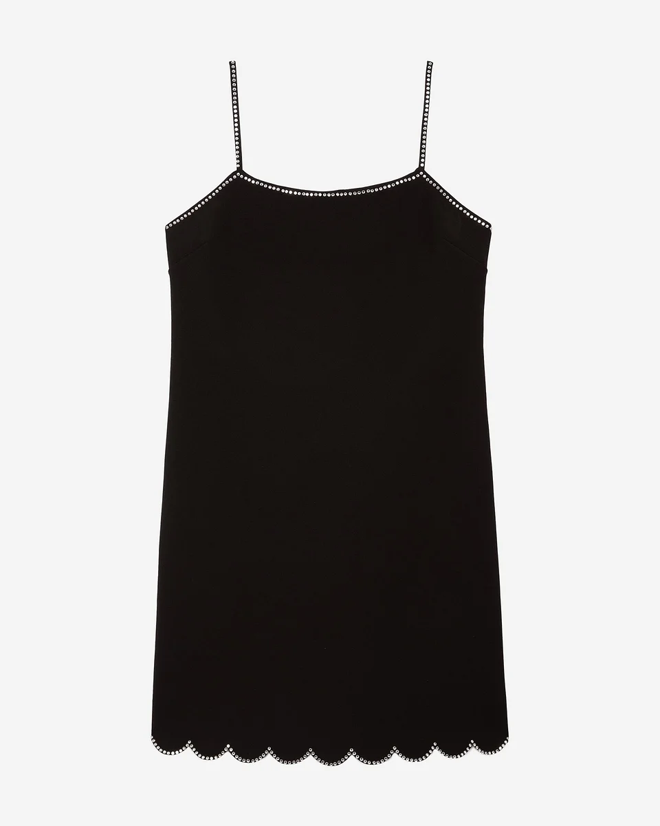SHORT DRESS WITH BLACK RHINESTONE DETAILS - 1