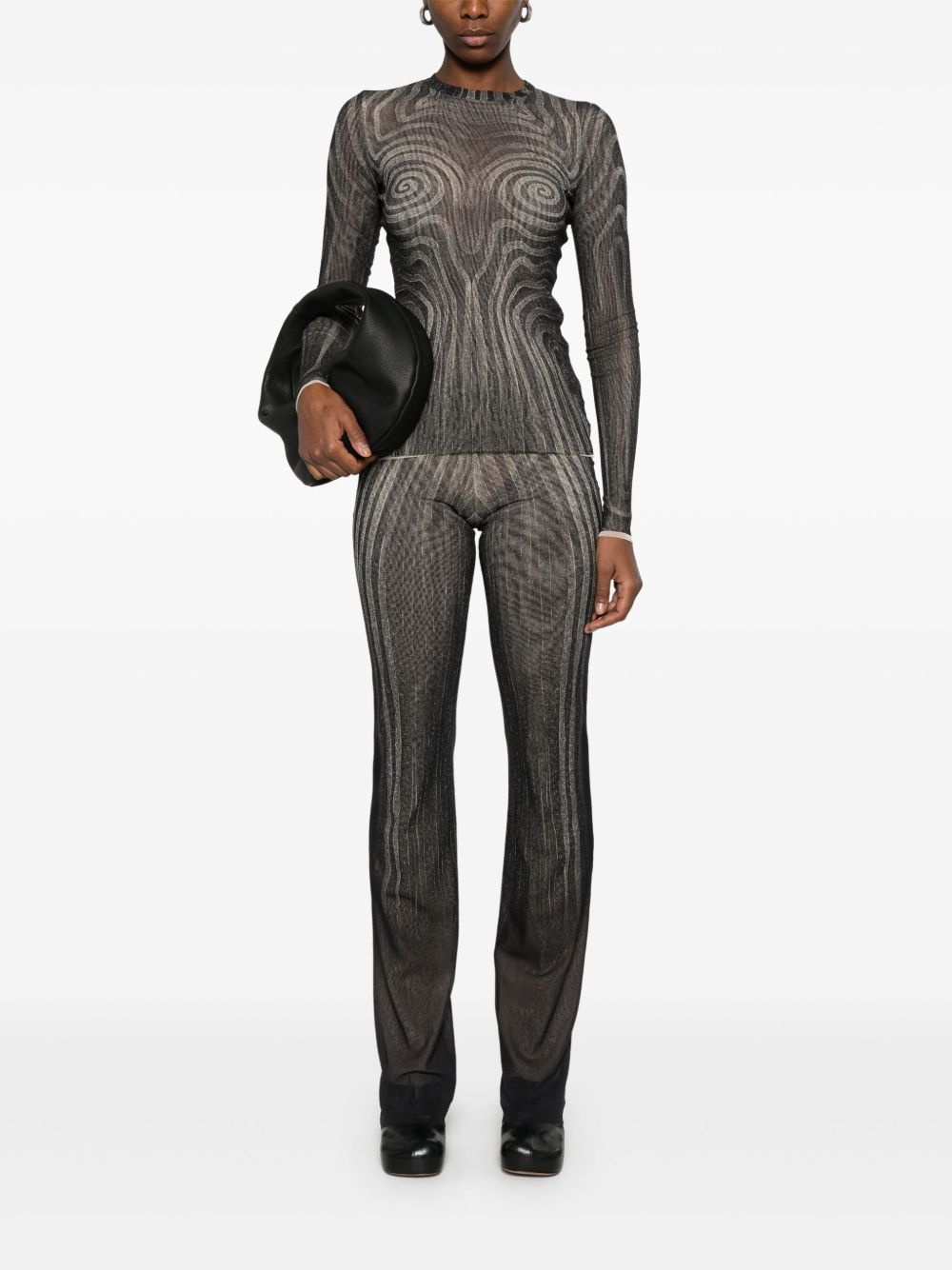 spiral-print mesh top - 2