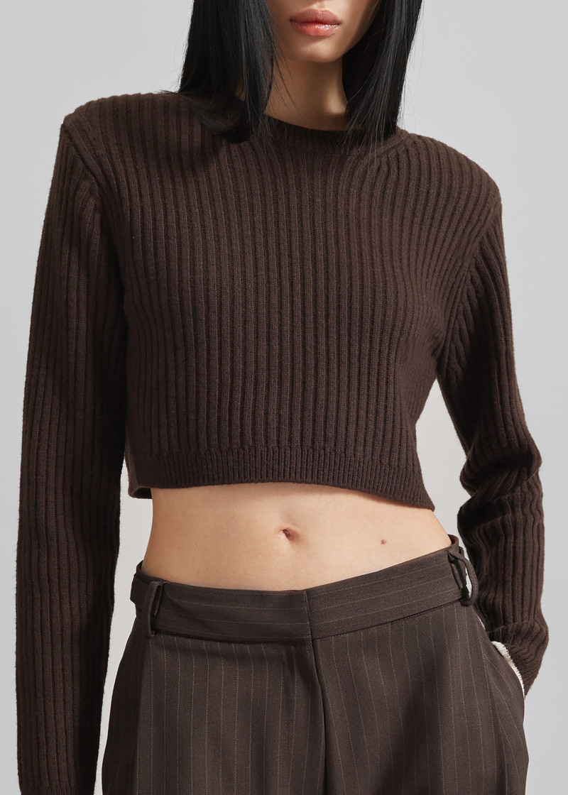 Ritsem Cropped Ribbed Wool Sweater - Dark Brown 4