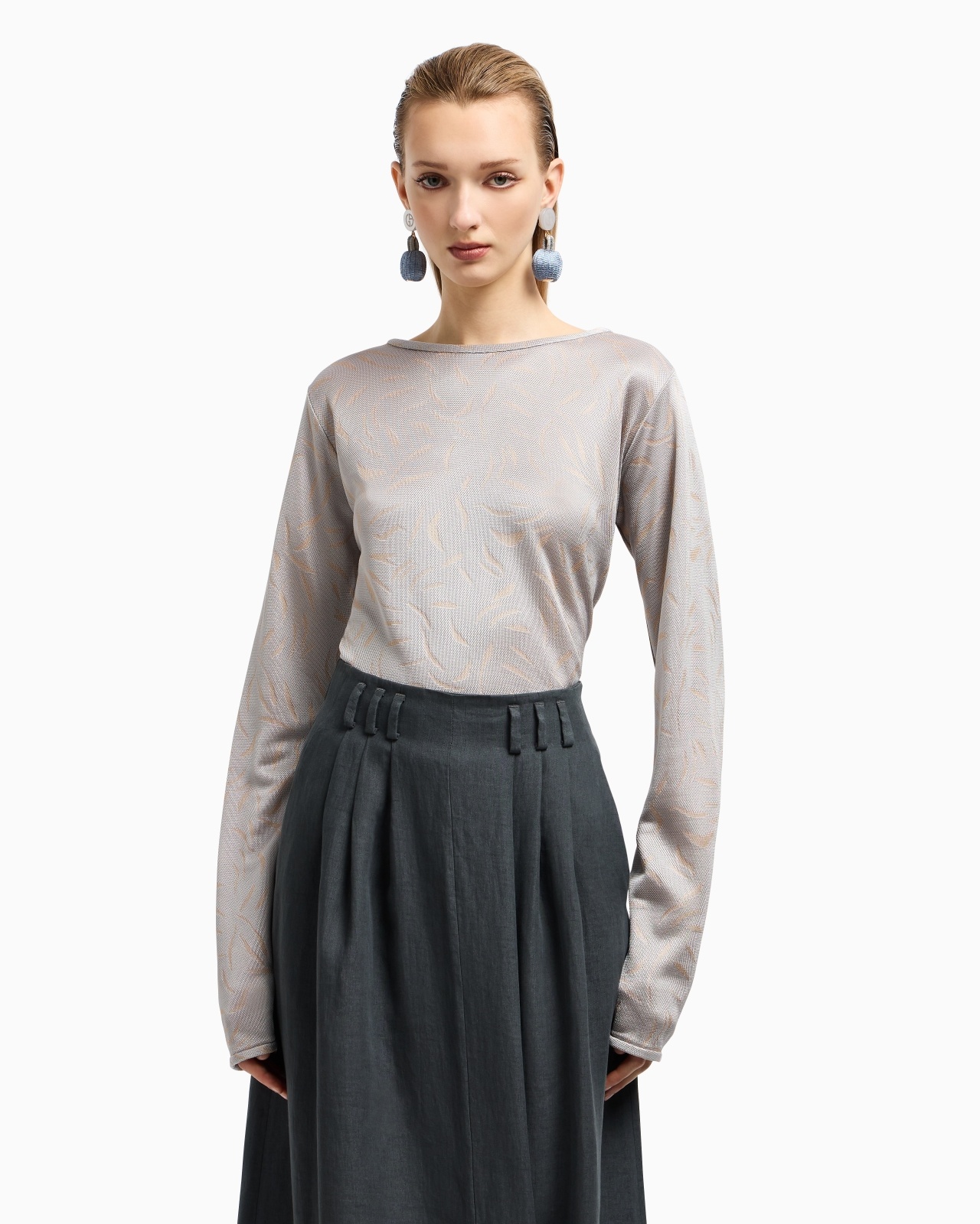 CREW-NECK JUMPER IN TWO-TONE JACQUARD VISCOSE JERSEY - 2