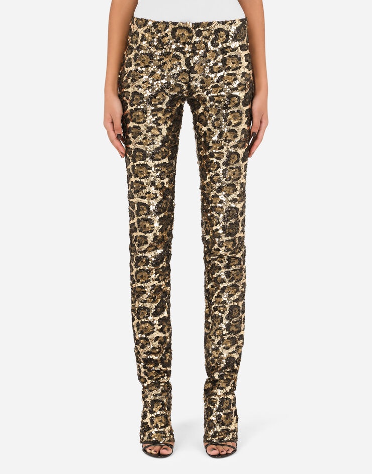 Sequined leopard-design pants - 1