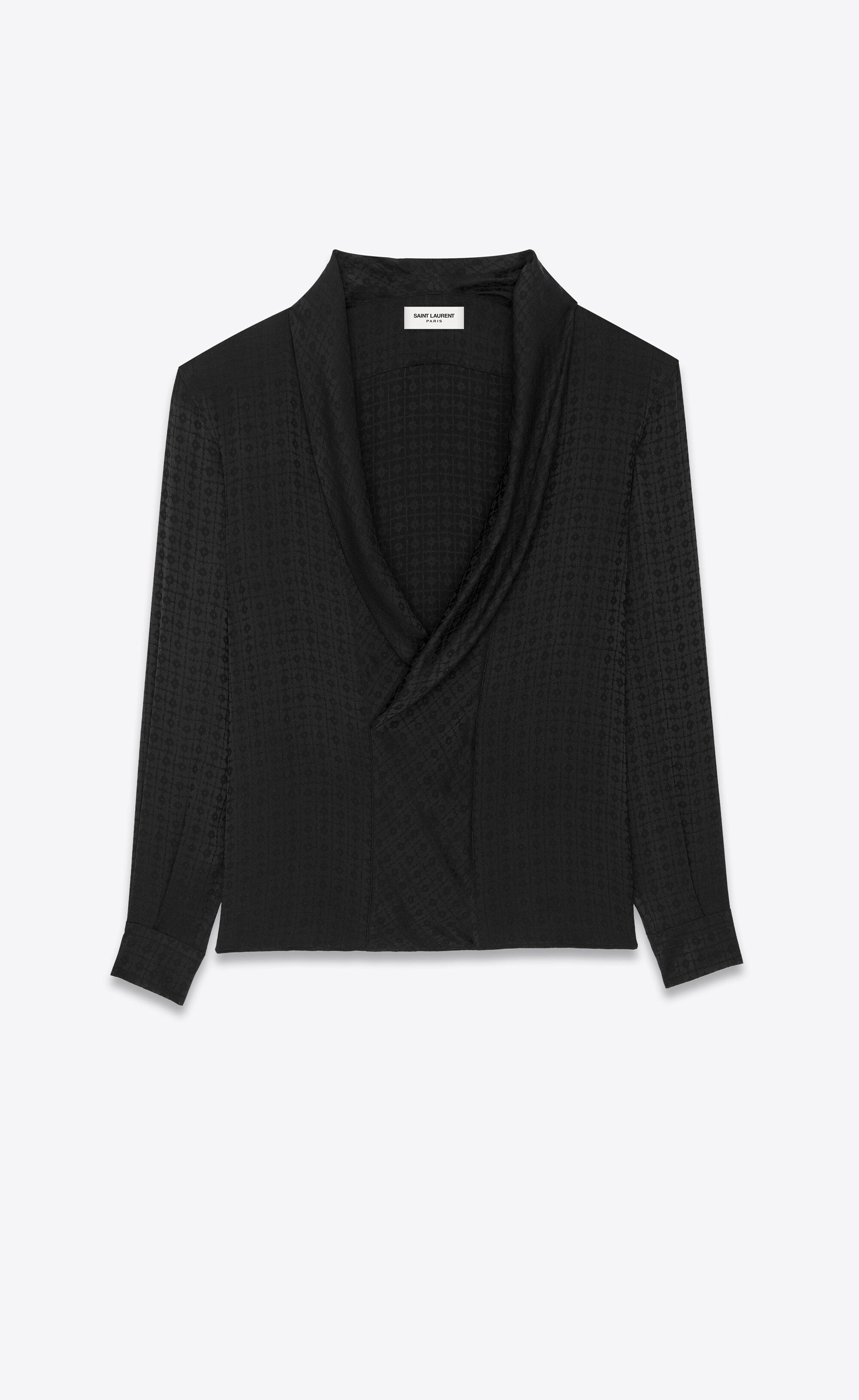shawl-collar blouse in matte and shiny silk - 1