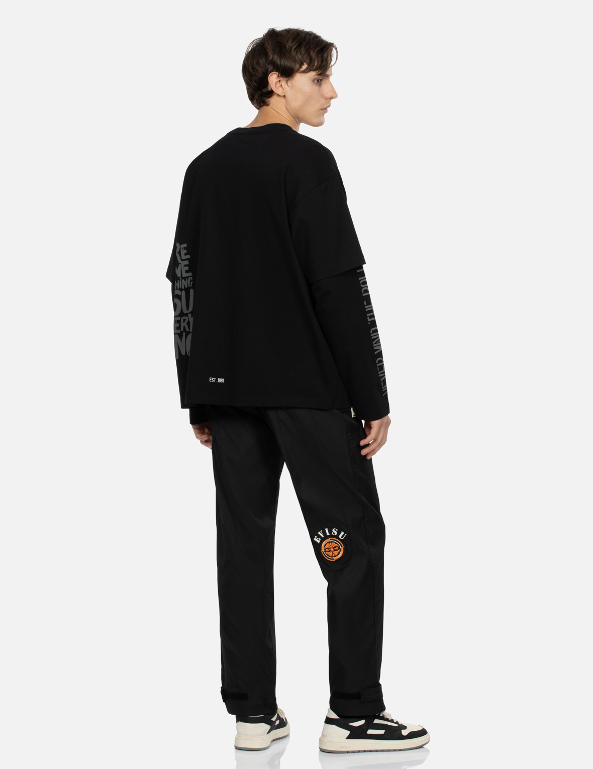DAICOCK INSERT AND KAMON APPLIQUÉ LOOSE FIT PATCHWORK PANTS - 3