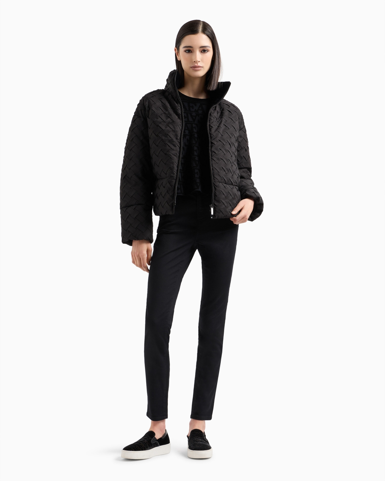 Viscose jumper with all-over flocked-effect jacquard EA logo - 4