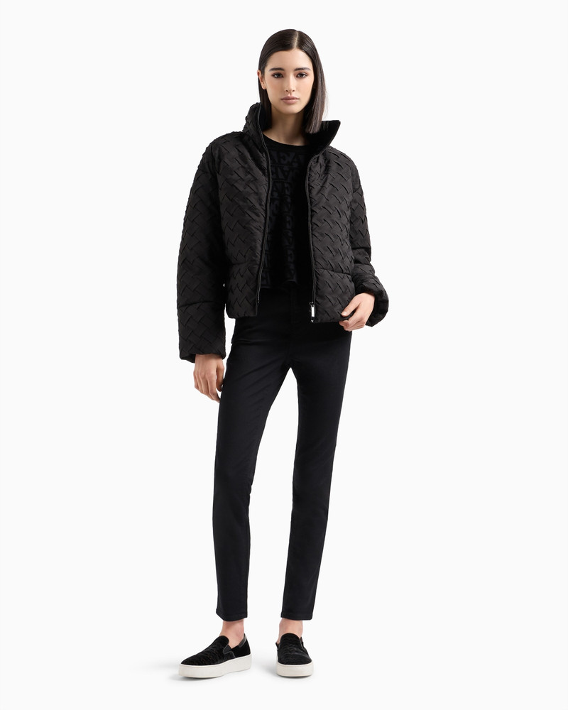 EMPORIO ARMANI Viscose jumper with all-over flocked-effect jacquard EA logo outlook
