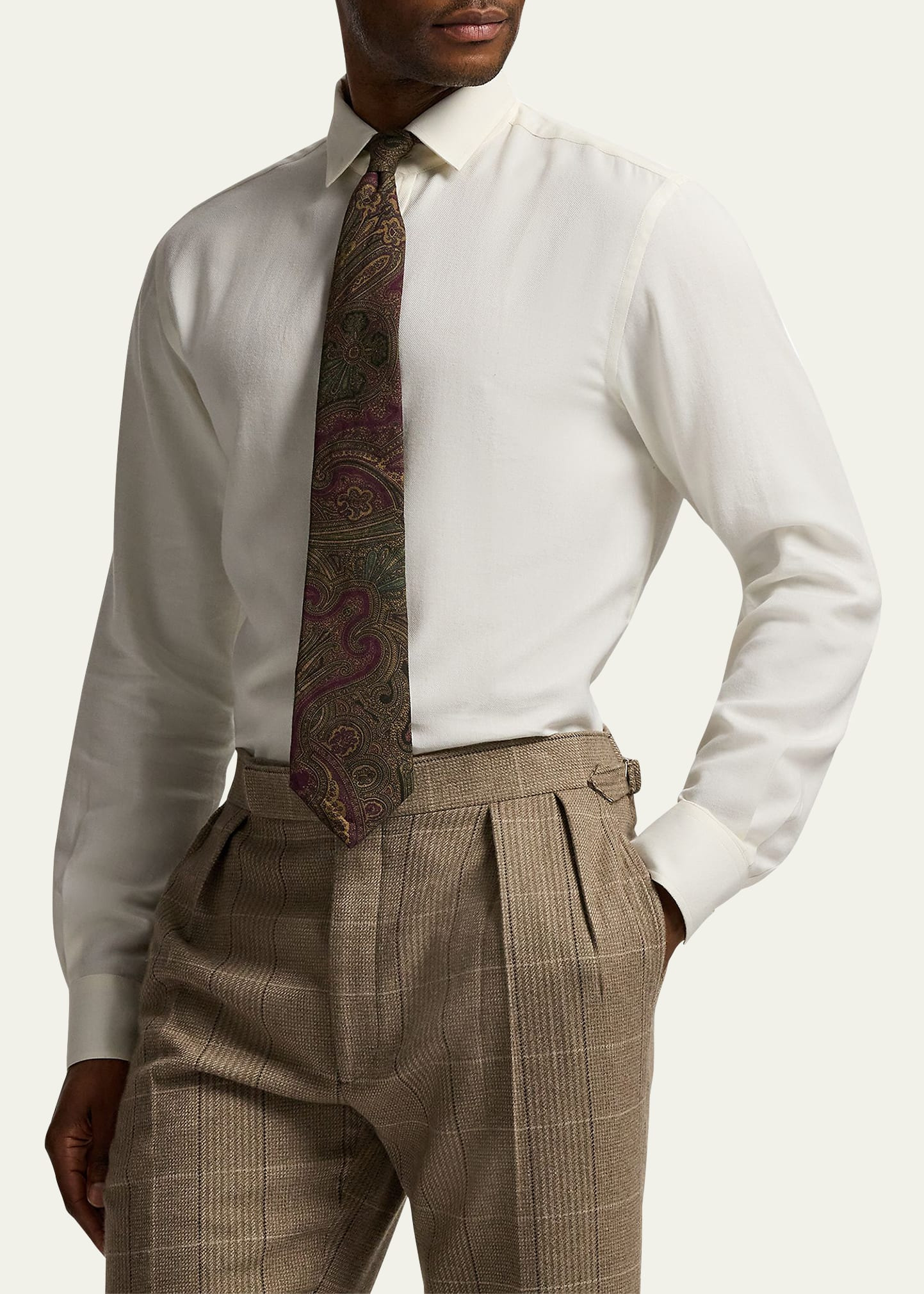 Men's Cotton Melange Herringbone Dress Shirt - 4