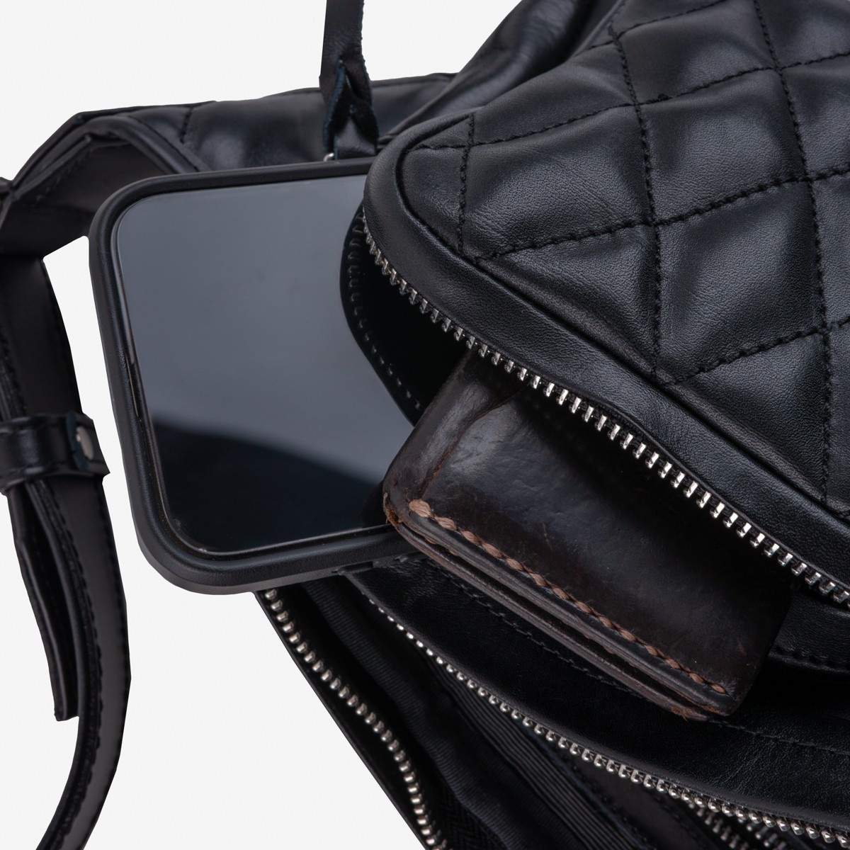IHE-54-BLK Rectangular Diamond Stitched Leather Waist Bag - Black - 9