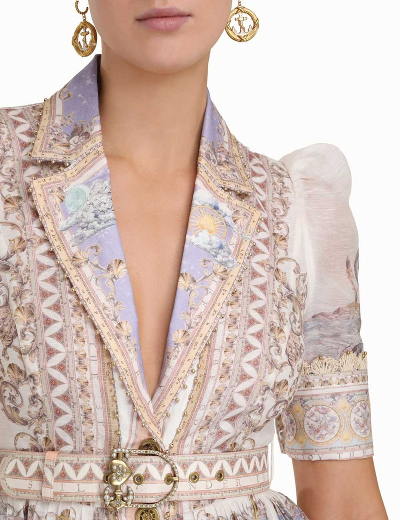 knee length dresses for ladies Zimmermann High Tide Mini Shirt Dress In Odyssey Print