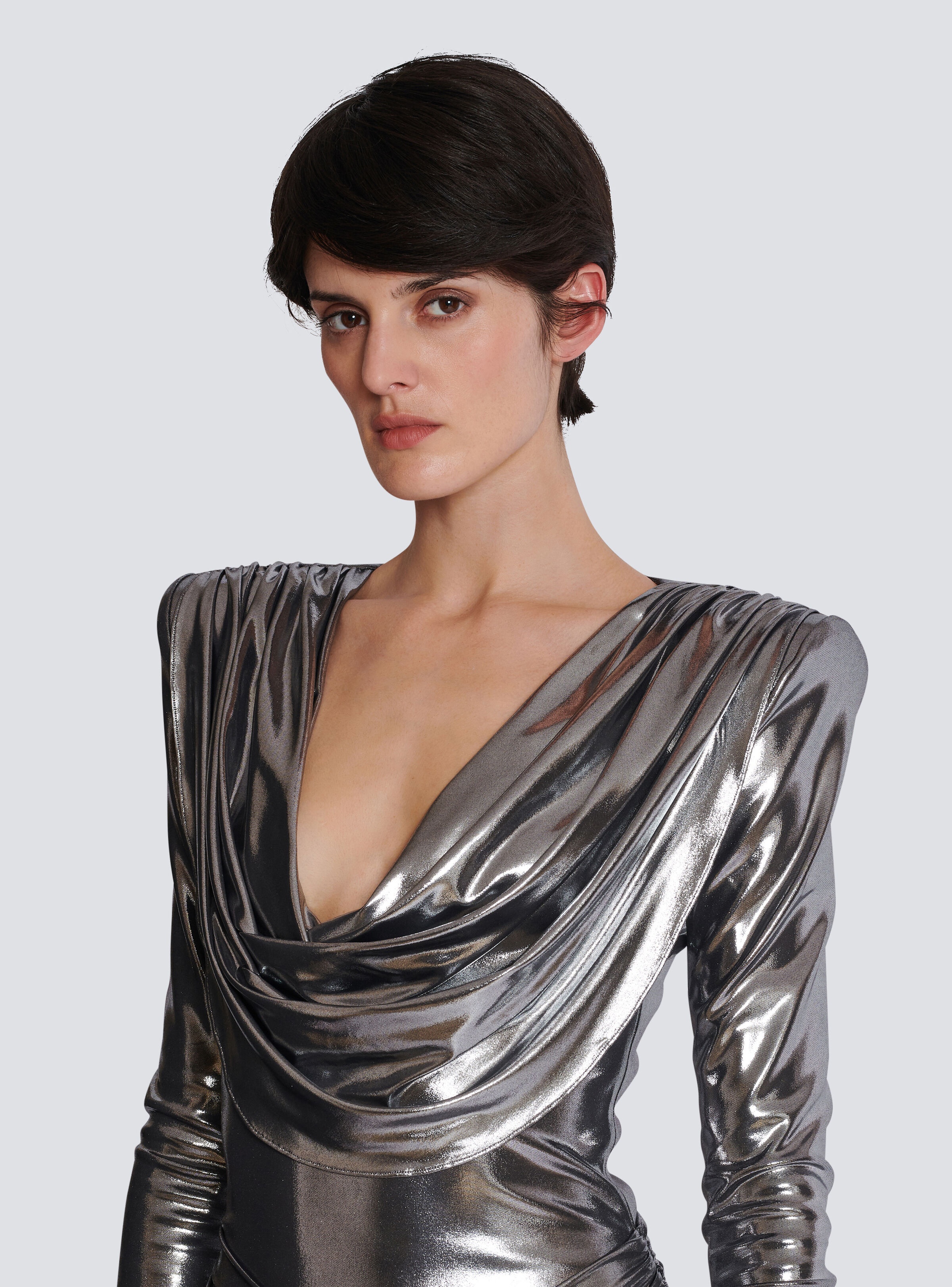 Short metallic draped dress - 7