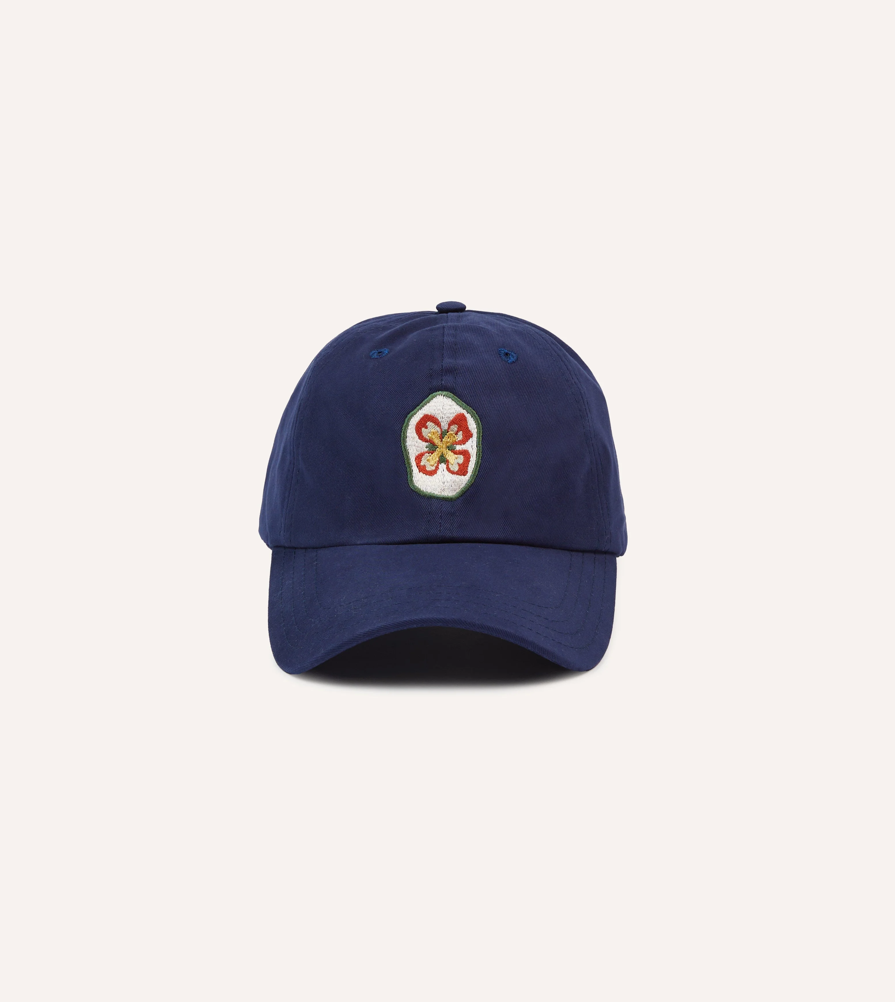 Navy Flower Emblem Cotton Baseball Cap - 1
