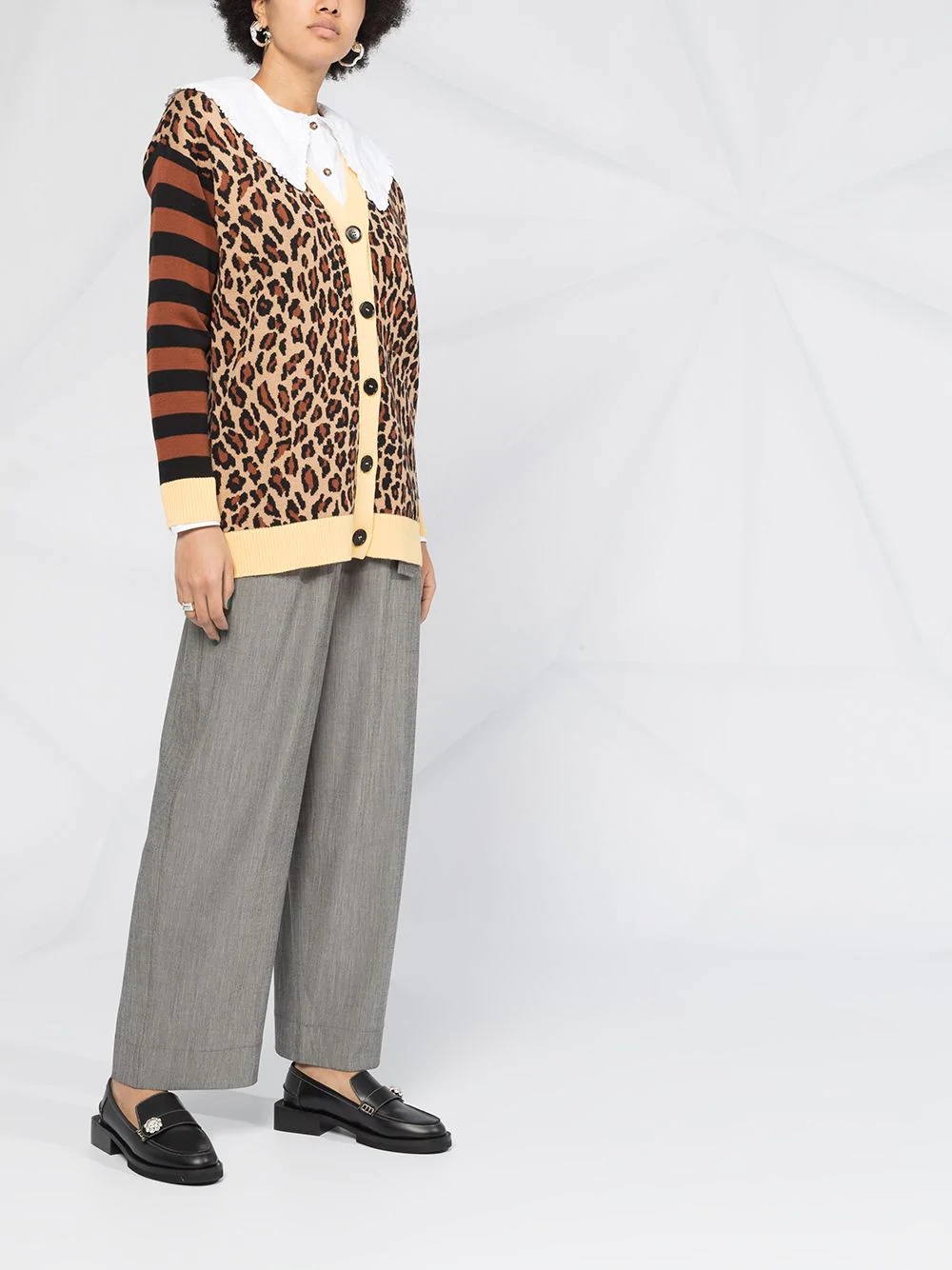 leopard print striped cardigan - 4