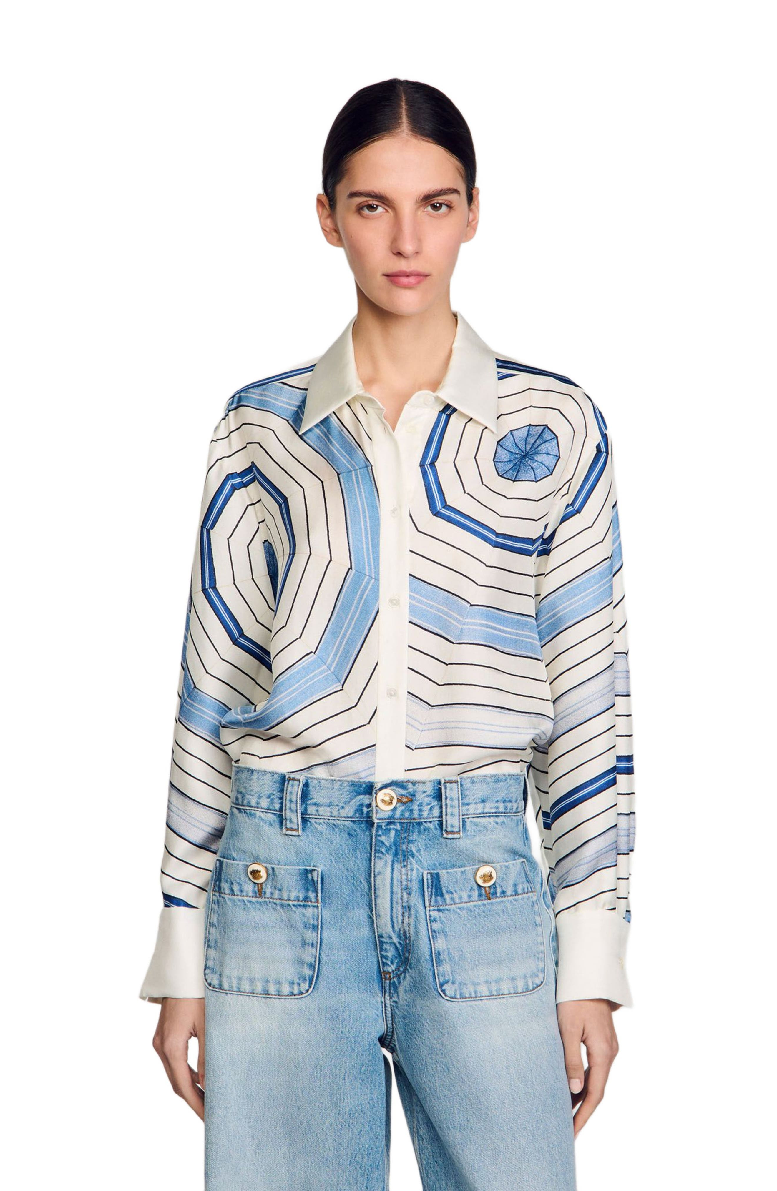 SANDRO Spiral-motif long sleeve shirt in Sky Blue at Nordstrom - 3