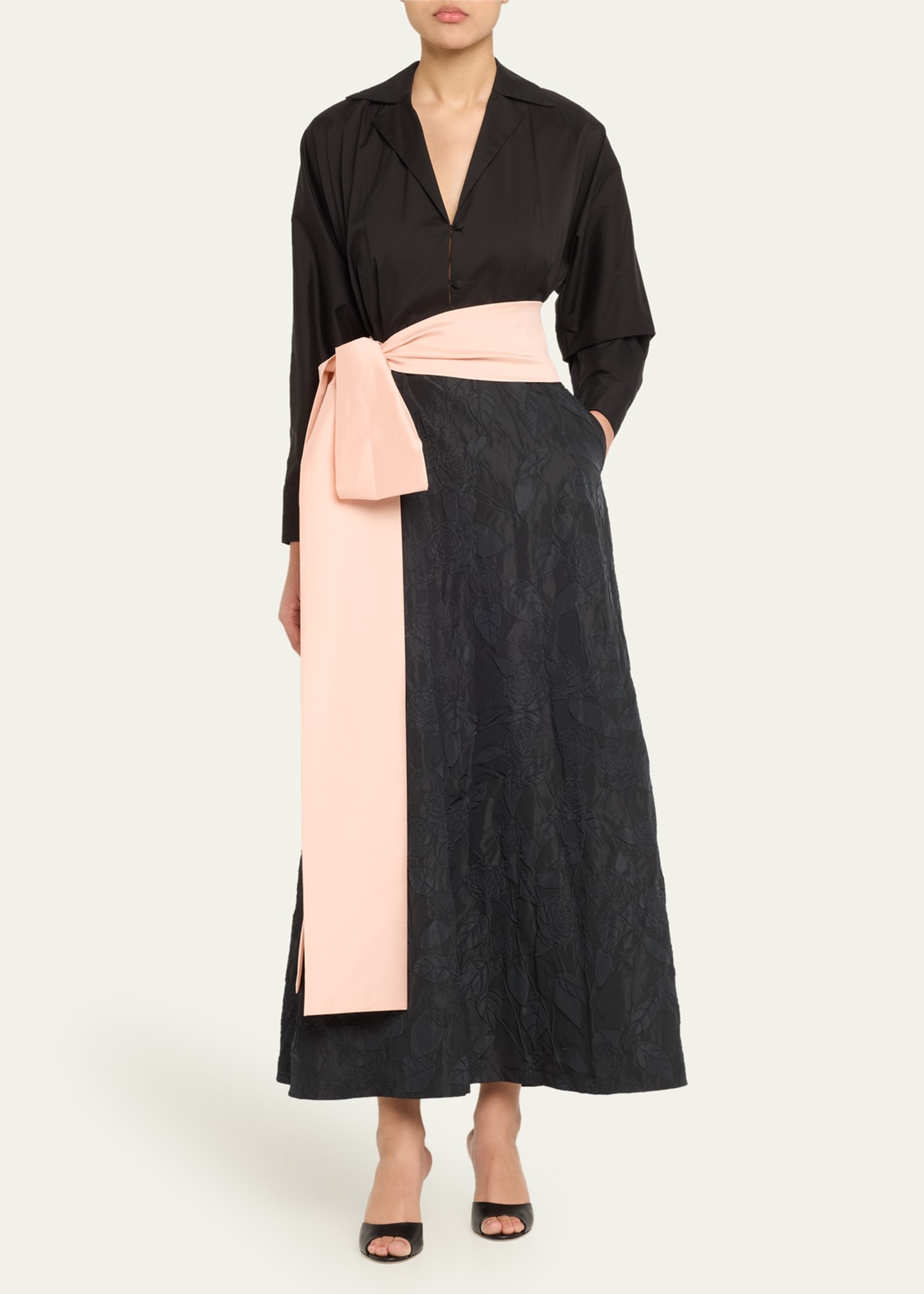 Floral Embossed Wrap Dress with Bow - 2