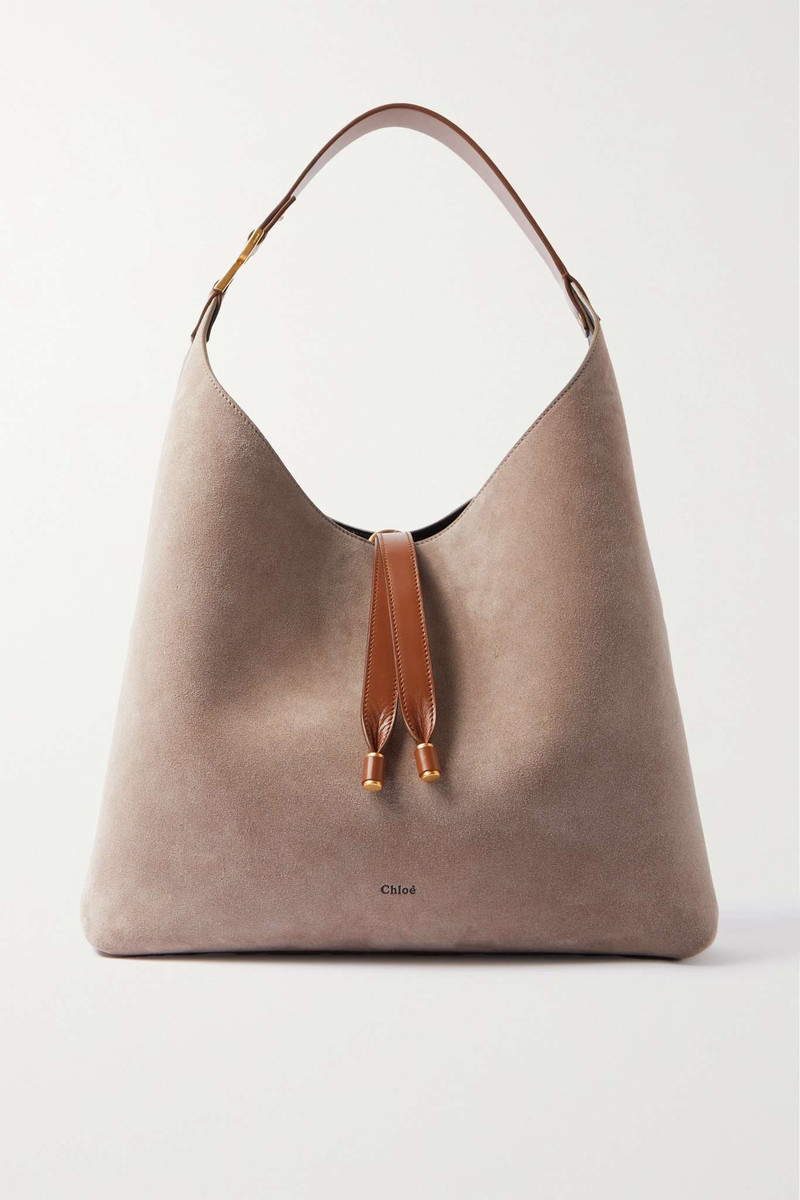 Marcie leather-trimmed suede shoulder bag 1