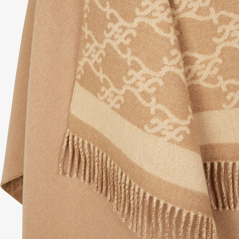 Beige wool and cashmere poncho 3