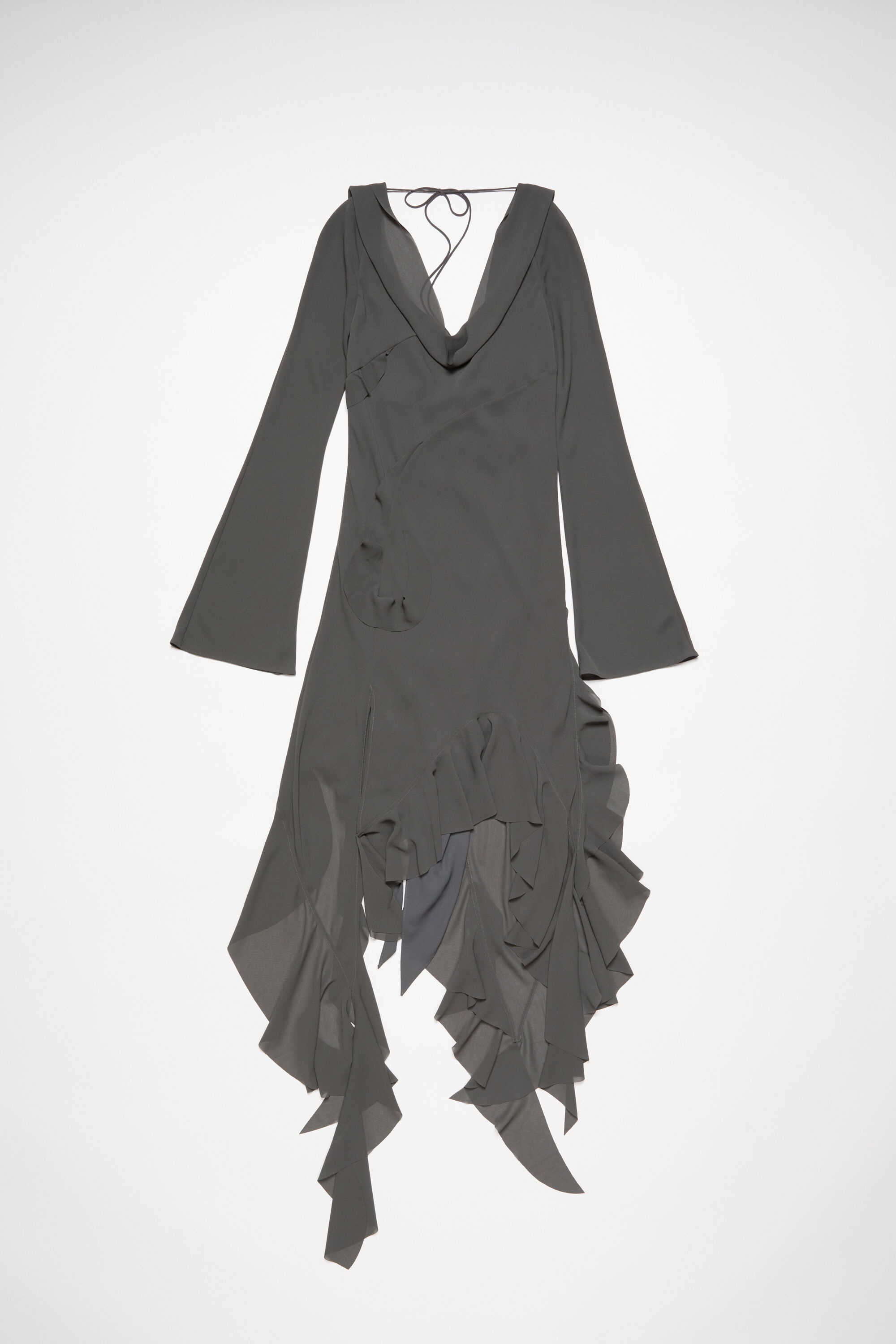 Drape ruffle dress - Anthracite grey - 1
